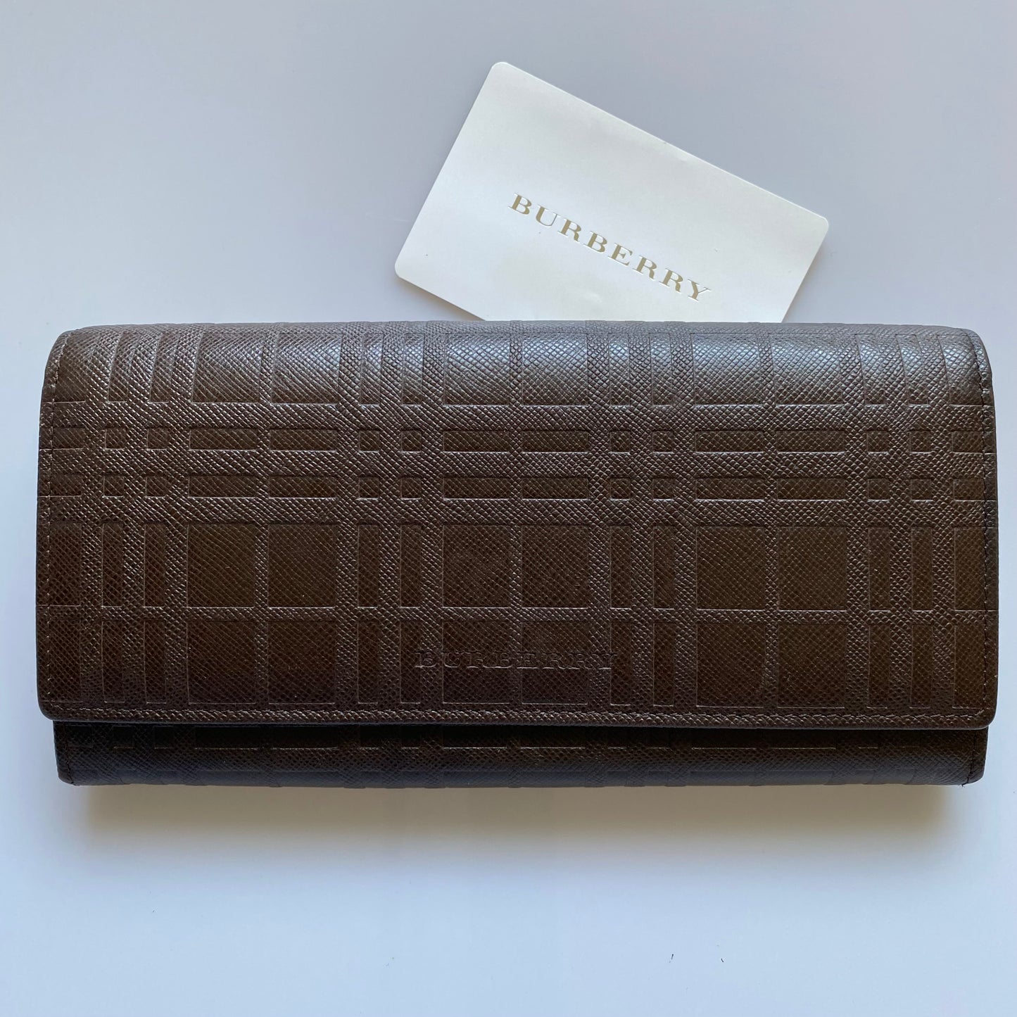 Burberry check brown Leather long wallet Authentic with COA