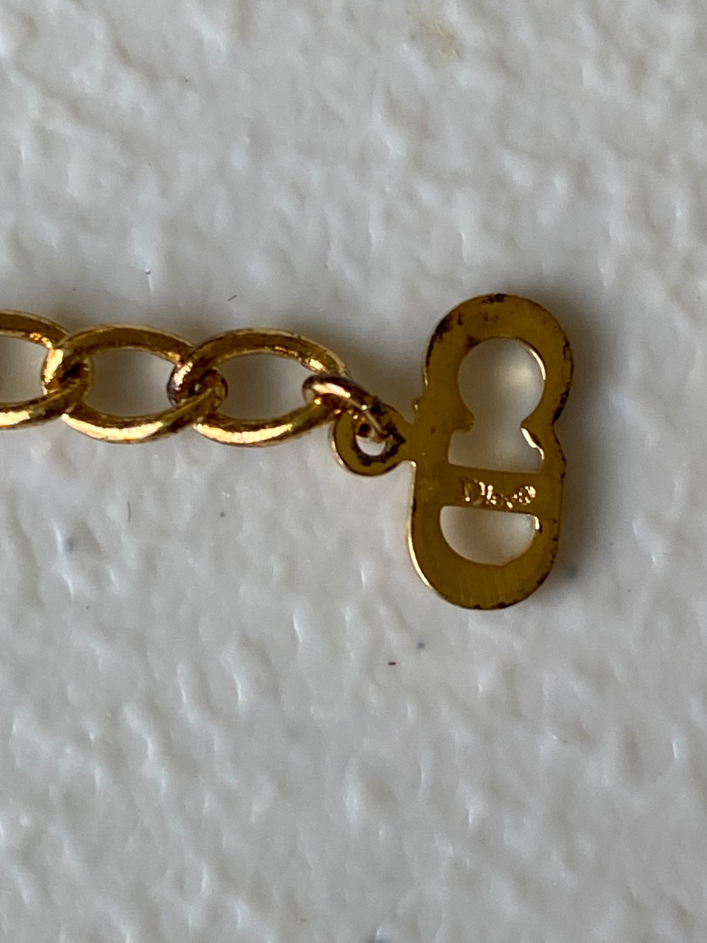 Dior logo plate pendant gold plated adjustable necklace Authentic with COA