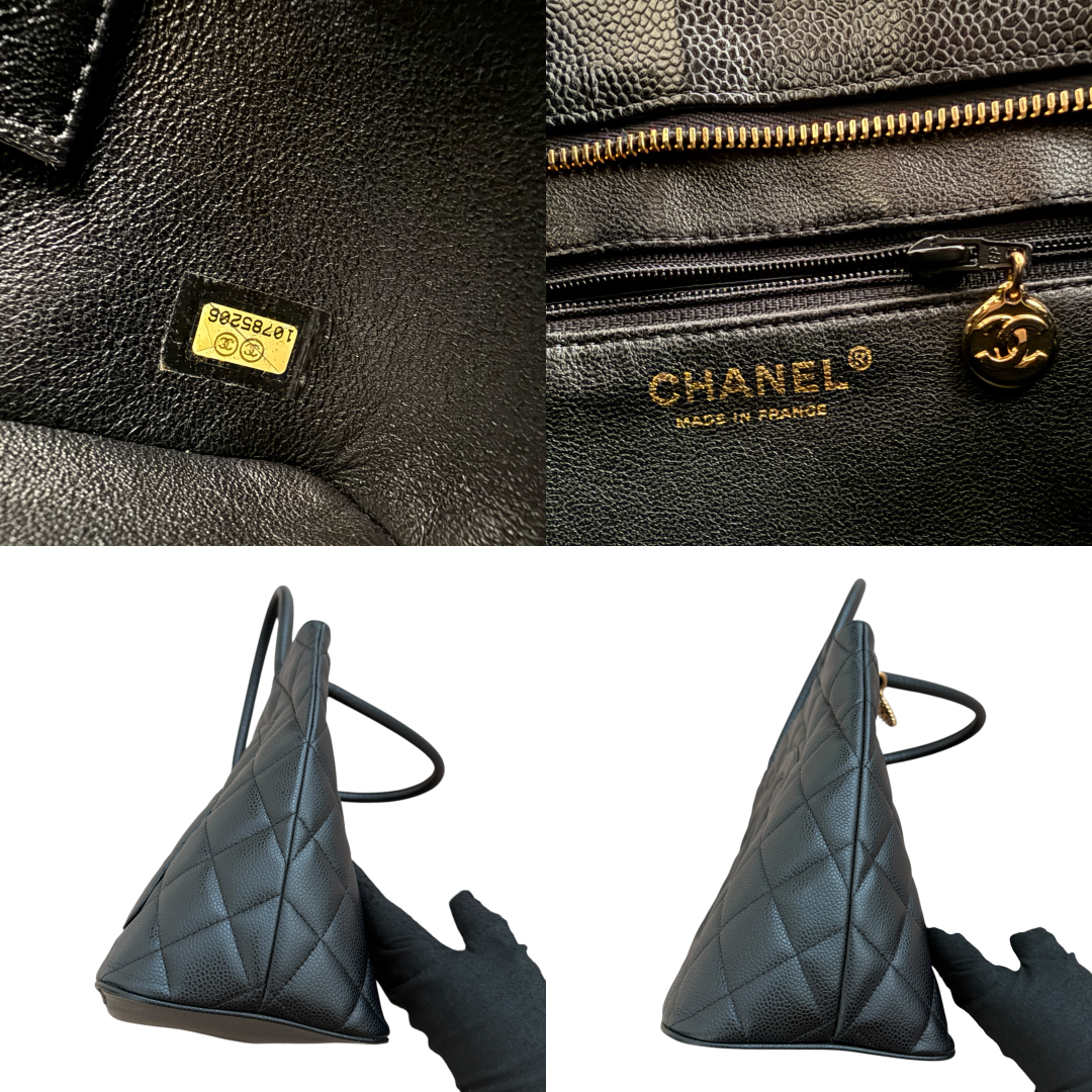 Chanel CC caviar black leather medallion tote bag authentic with COA and dust b