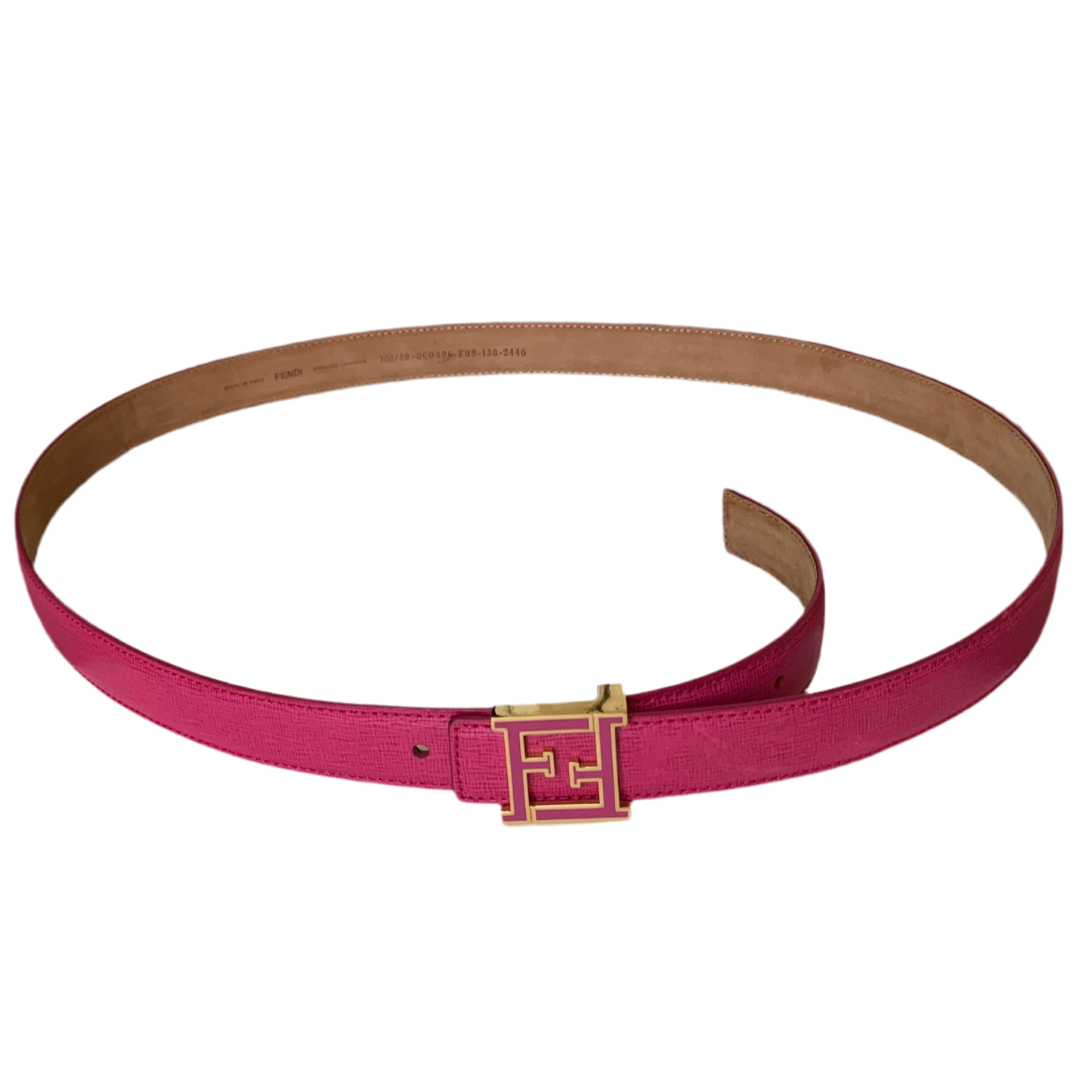 Authentic Fendi women’s fuchsia leather belt with FF buckle