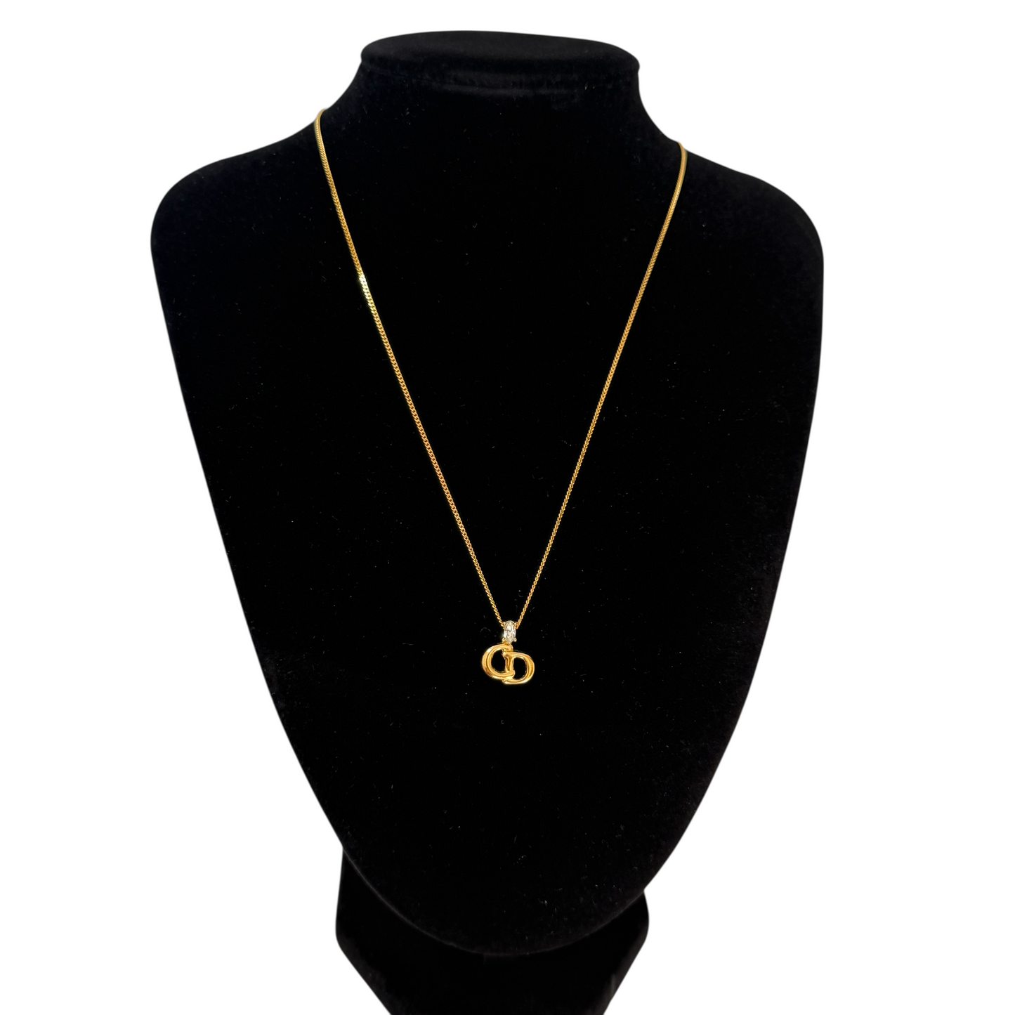 Christian Dior CD logo pendant necklace authentic with COA gold plated 003