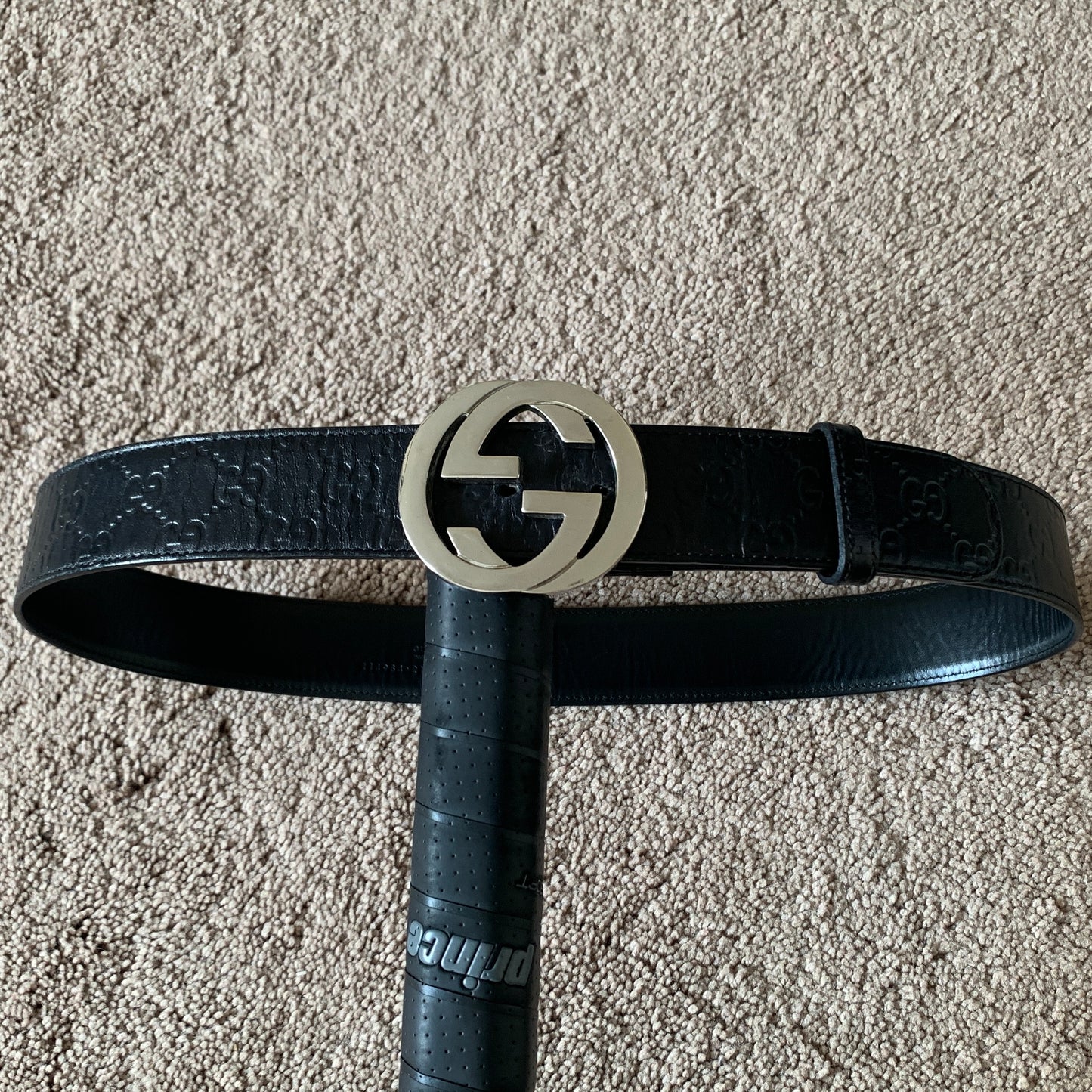 Authentic Gucci unisex signature guccissima black leather belt