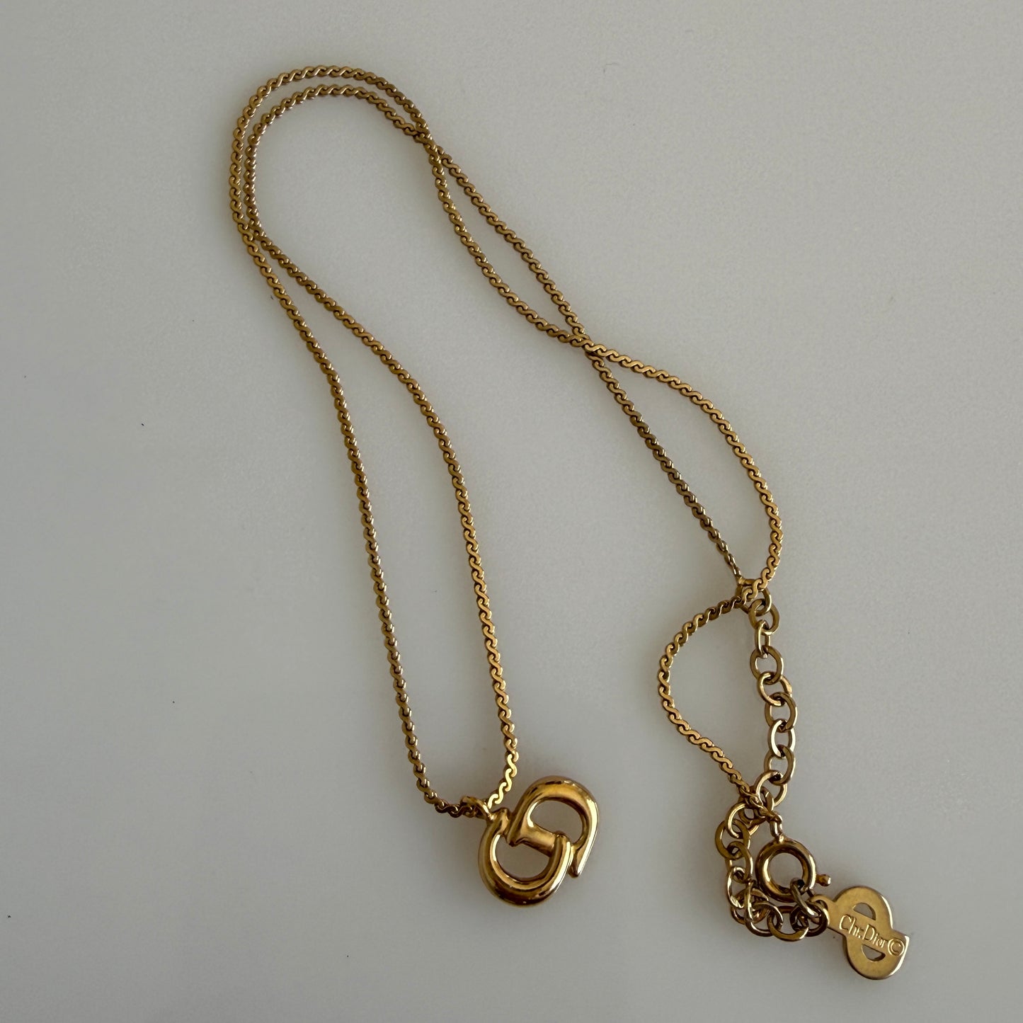 Christian Dior CD initial logo pendant gold plated necklace authentic with COA 002