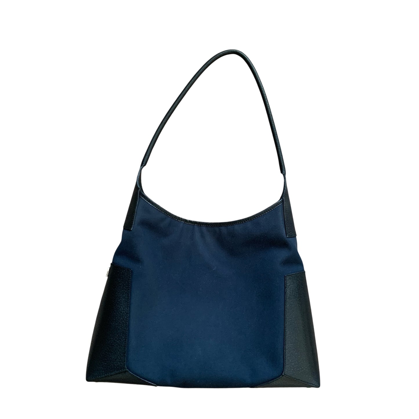 Salvatore Ferragamo blue canvas black leather shoulder bag authentic with COA
