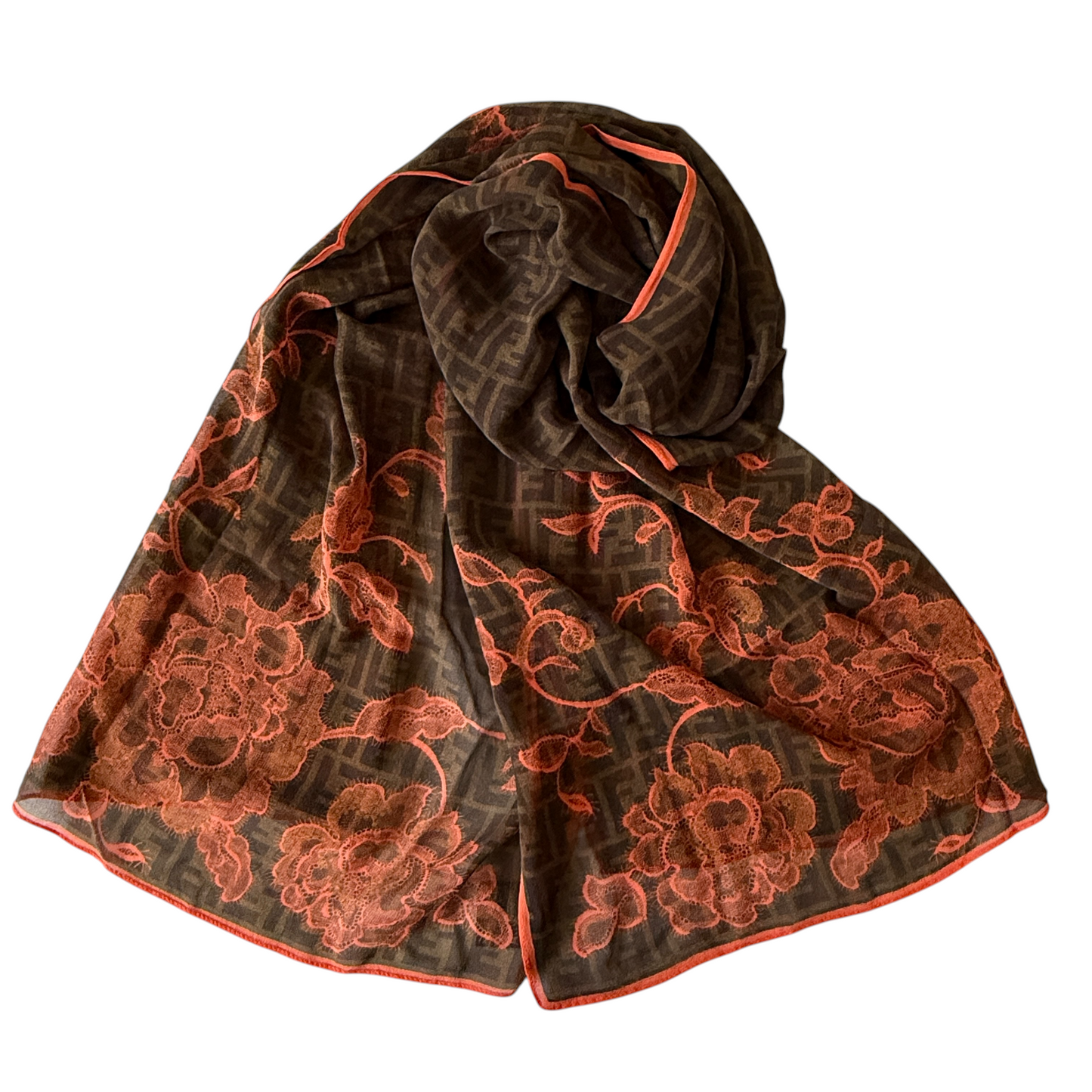 Fendi FF monogram and lace silk scarf authentic with COA