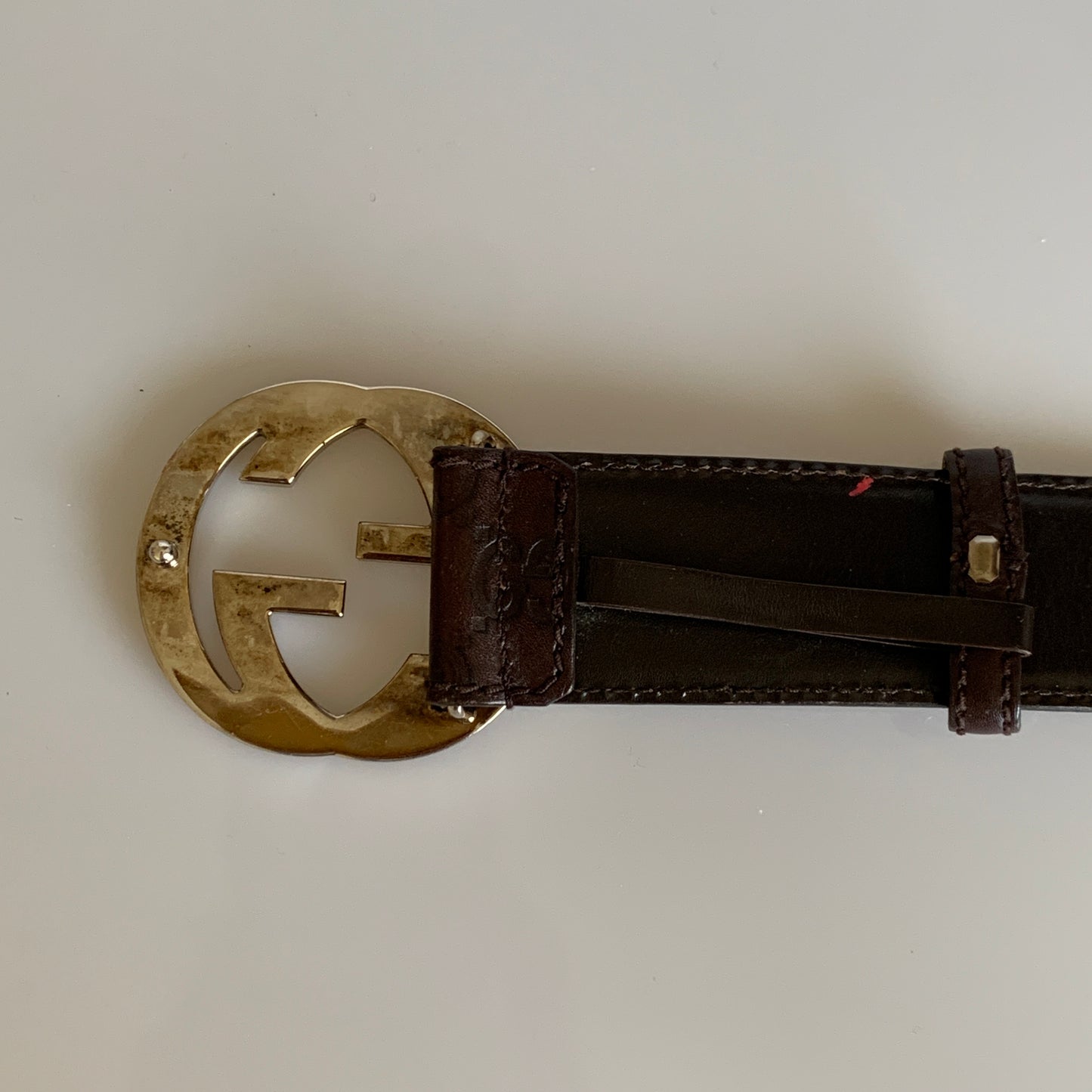 Gucci brown monogram signature Leather Belt authentic with COA size 85 cm 34 inch