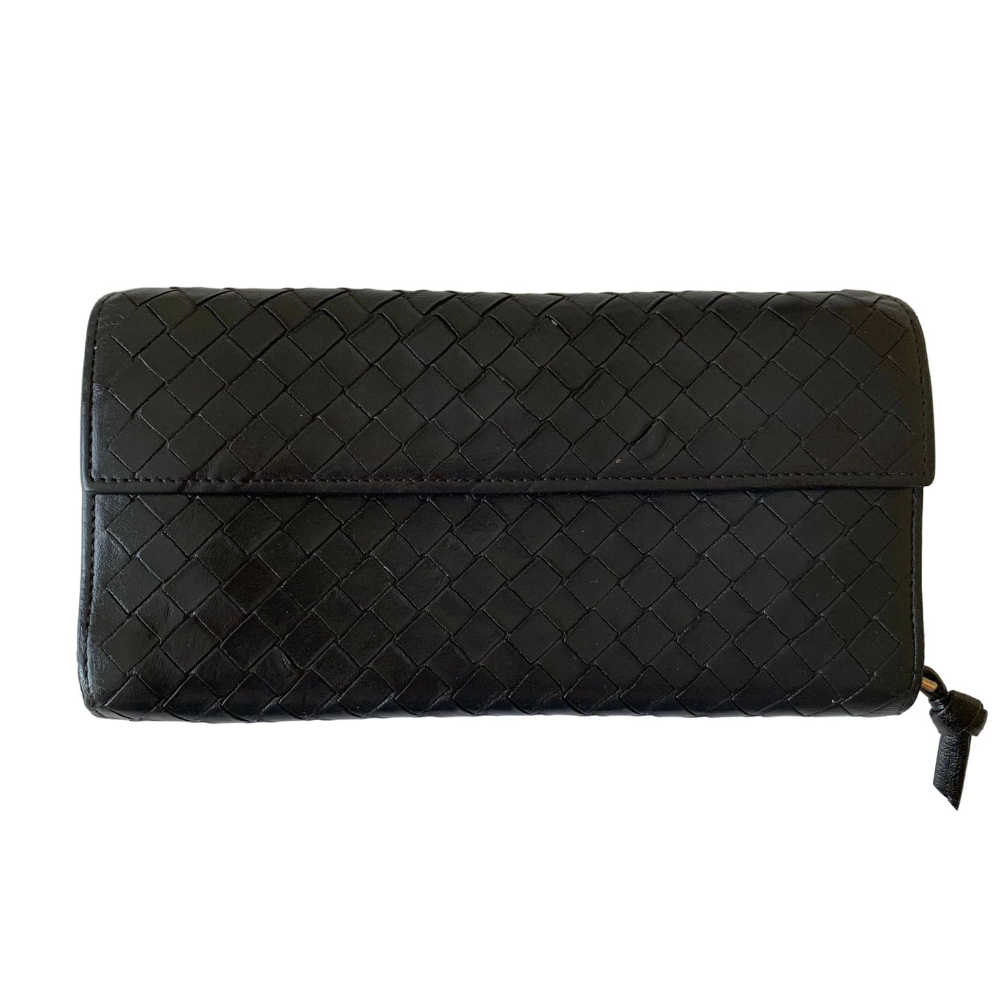Bottega Veneta intrecciata black leather long wallet Authentic with COA 3.25x 7