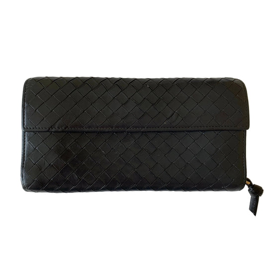 Bottega Veneta intrecciata black leather long wallet Authentic with COA 3.25x 7