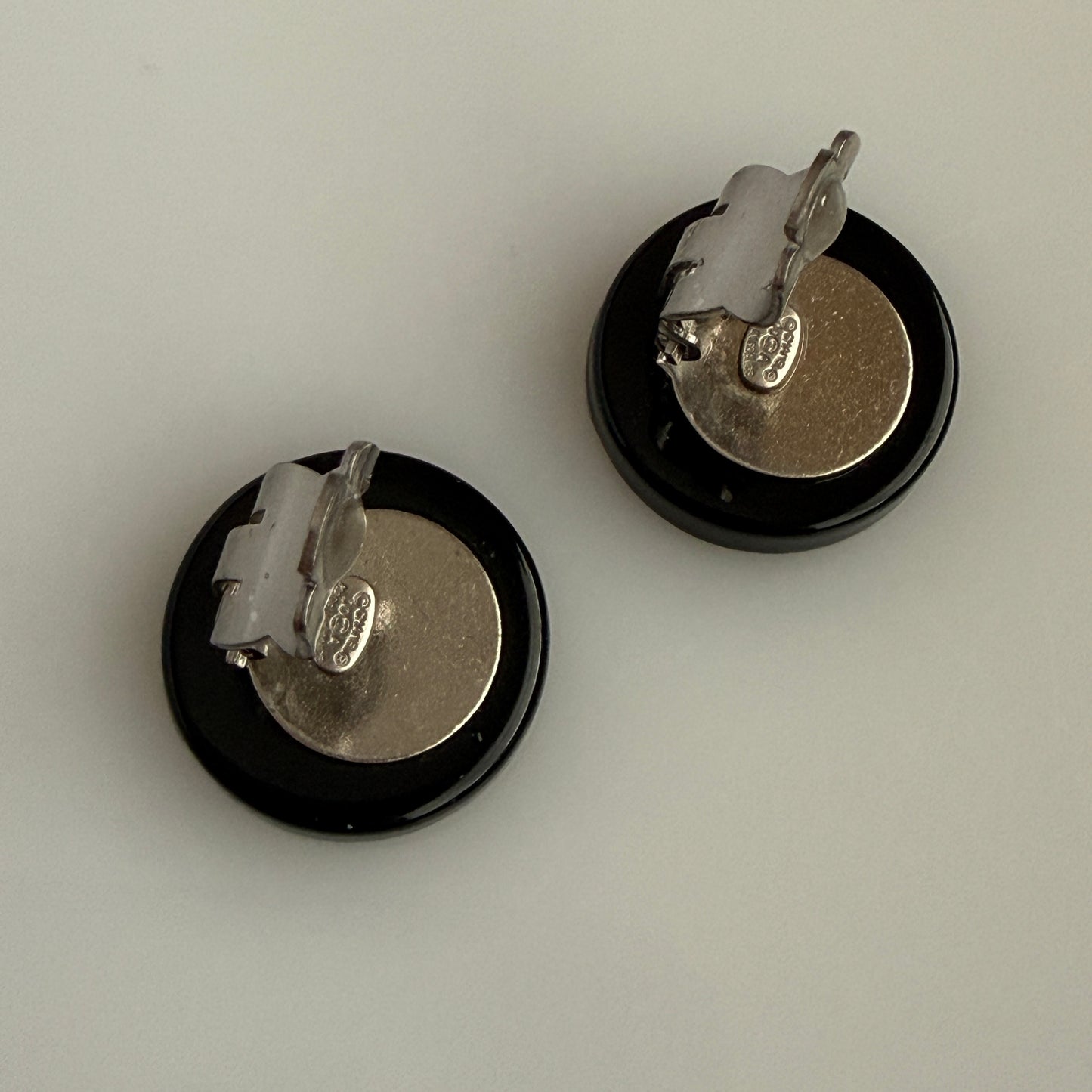 Chanel vintage black and silver logo clip on earrings authentic with COA