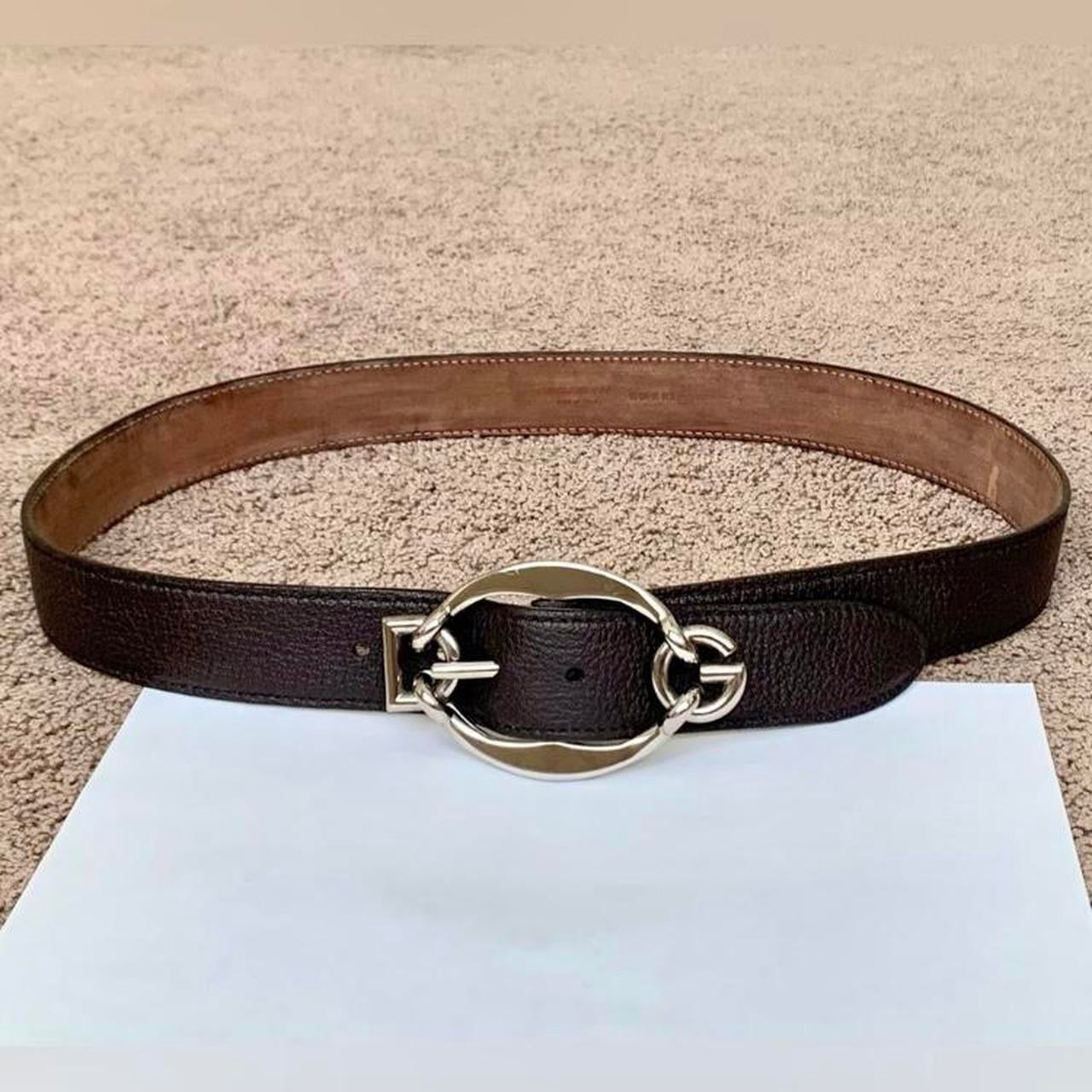 Authentic Dolce & Gabbana first line unisex vintage pre owned dark brown leather DG logo belt size 95cm/38”