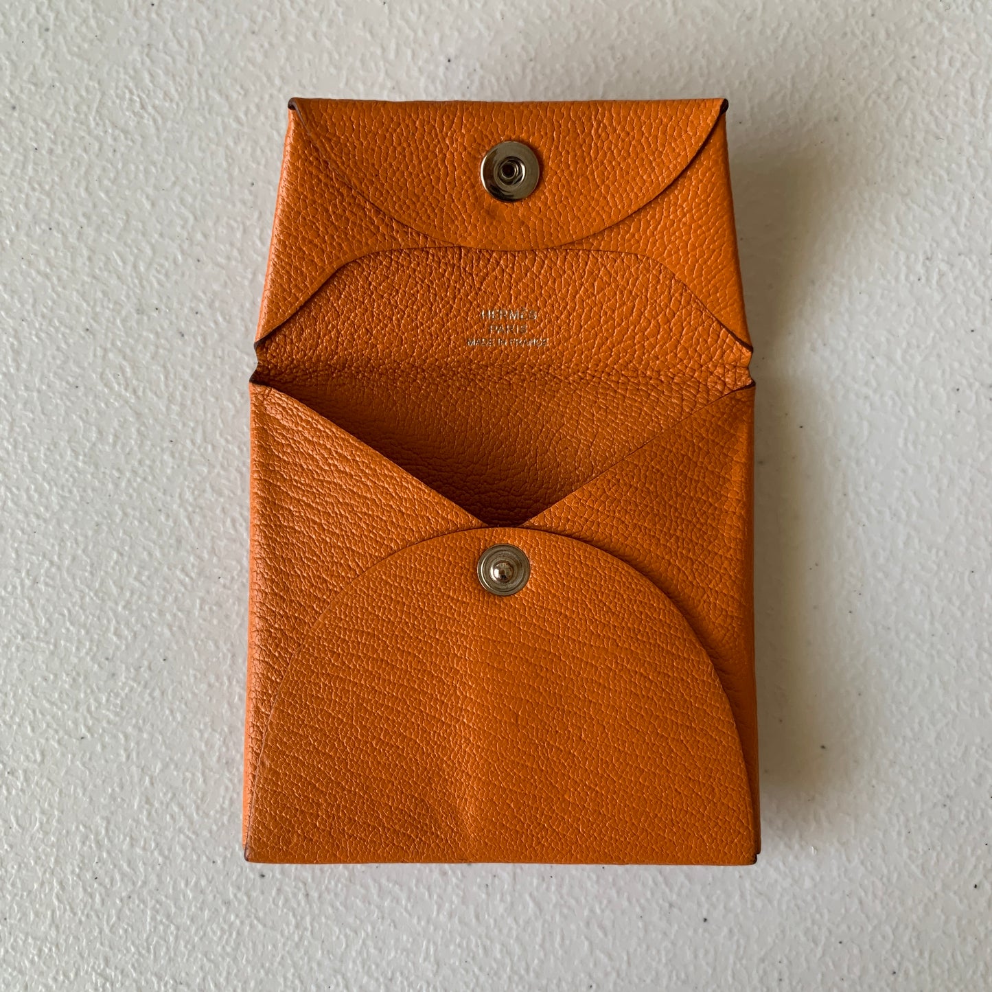 Hermes orange leather coin pouch wallet authentic with COA box