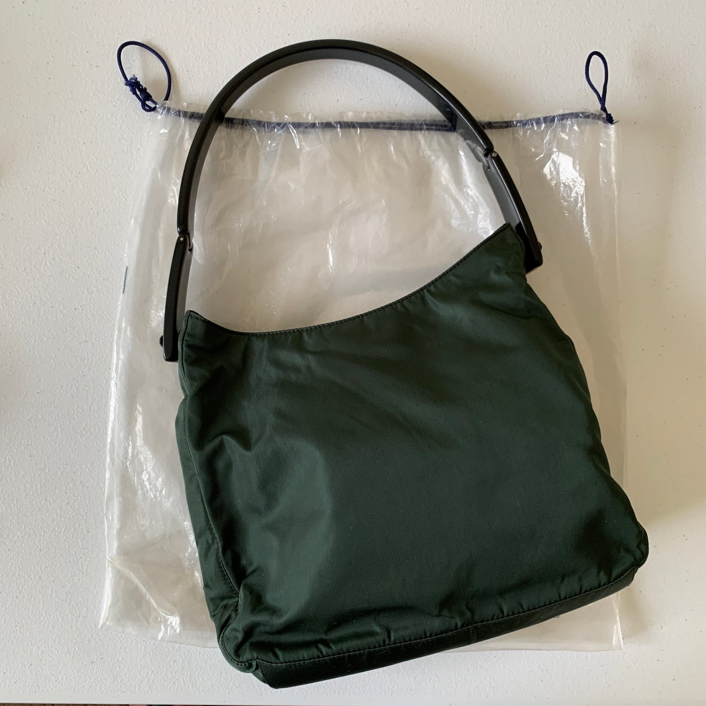 Prada green nylon triangle logo shoulder bag authentic with COA 11.2x9.2x4.5