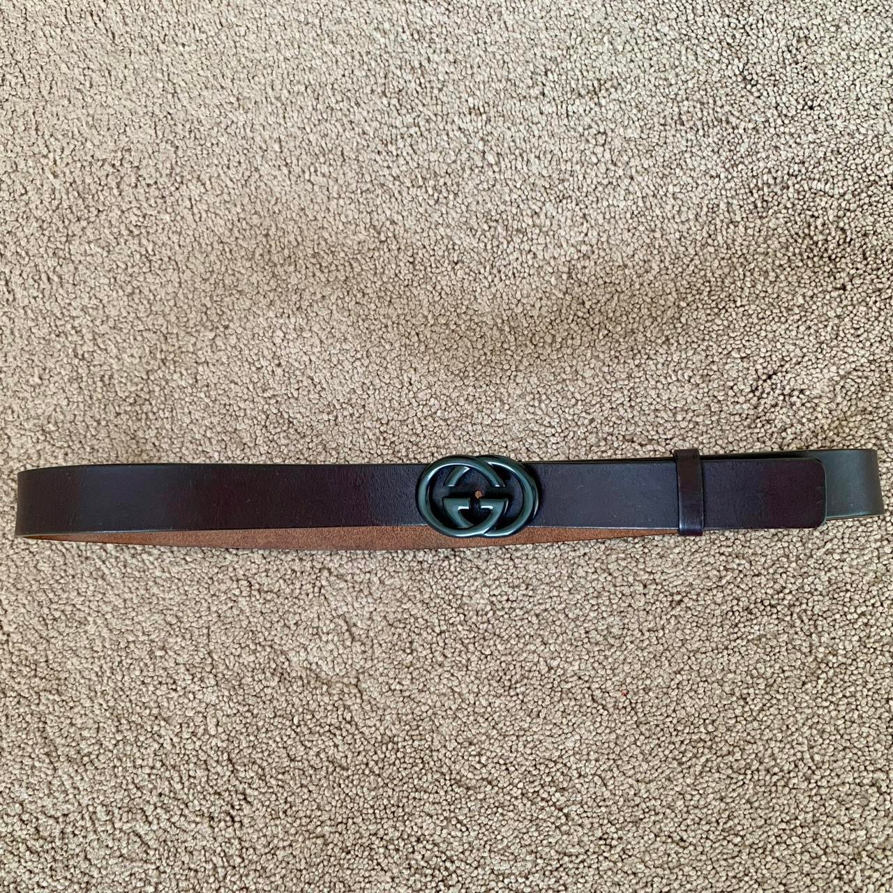 Authentic GUCCI unisex dark drown leather belt with GG buckle
