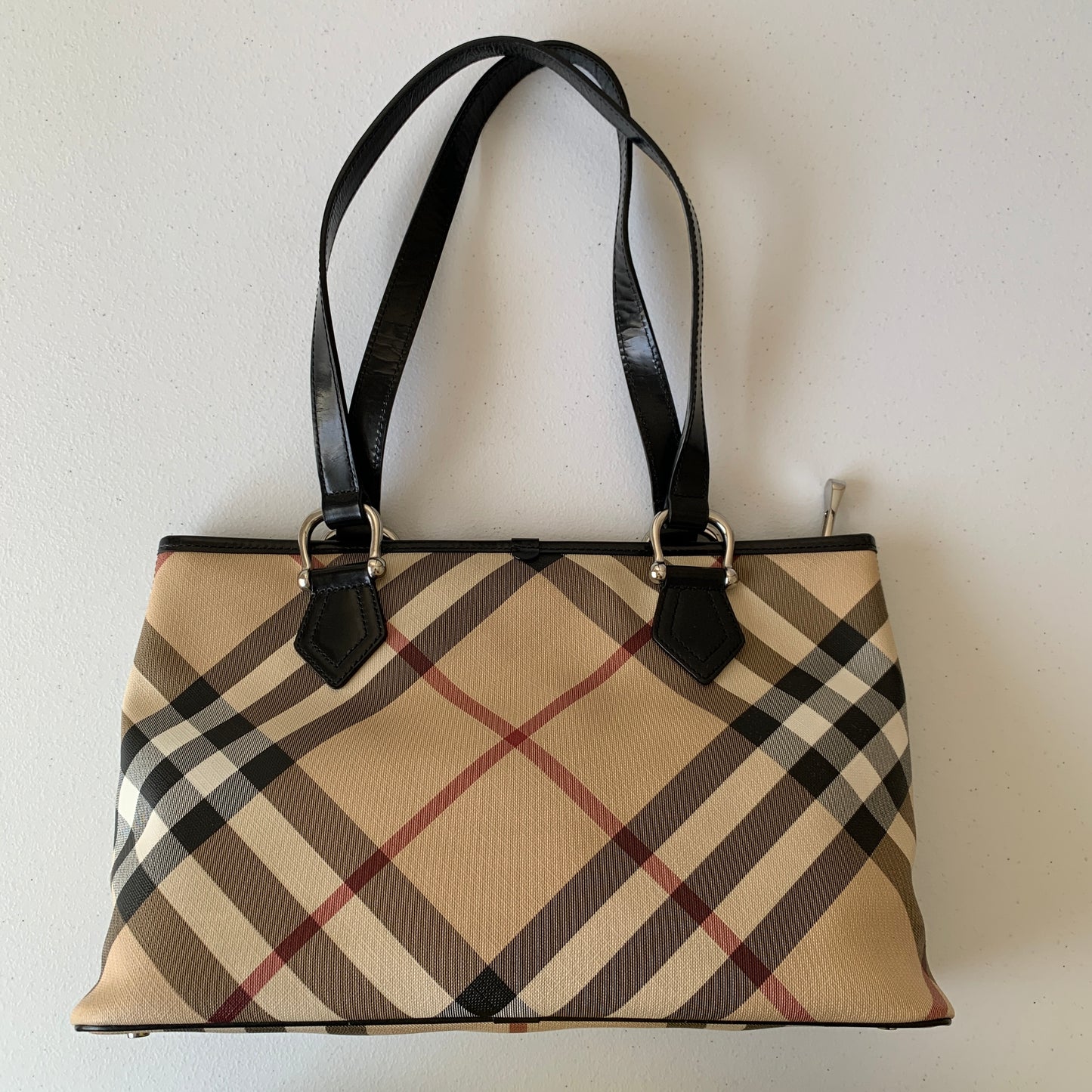 Burberry nova check canvas and black leather Tote Bag authentic with COA