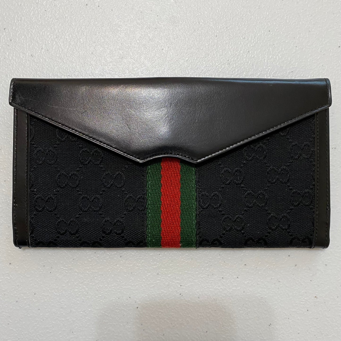 Gucci black vintage sherry line long wallet Authentic with coa
