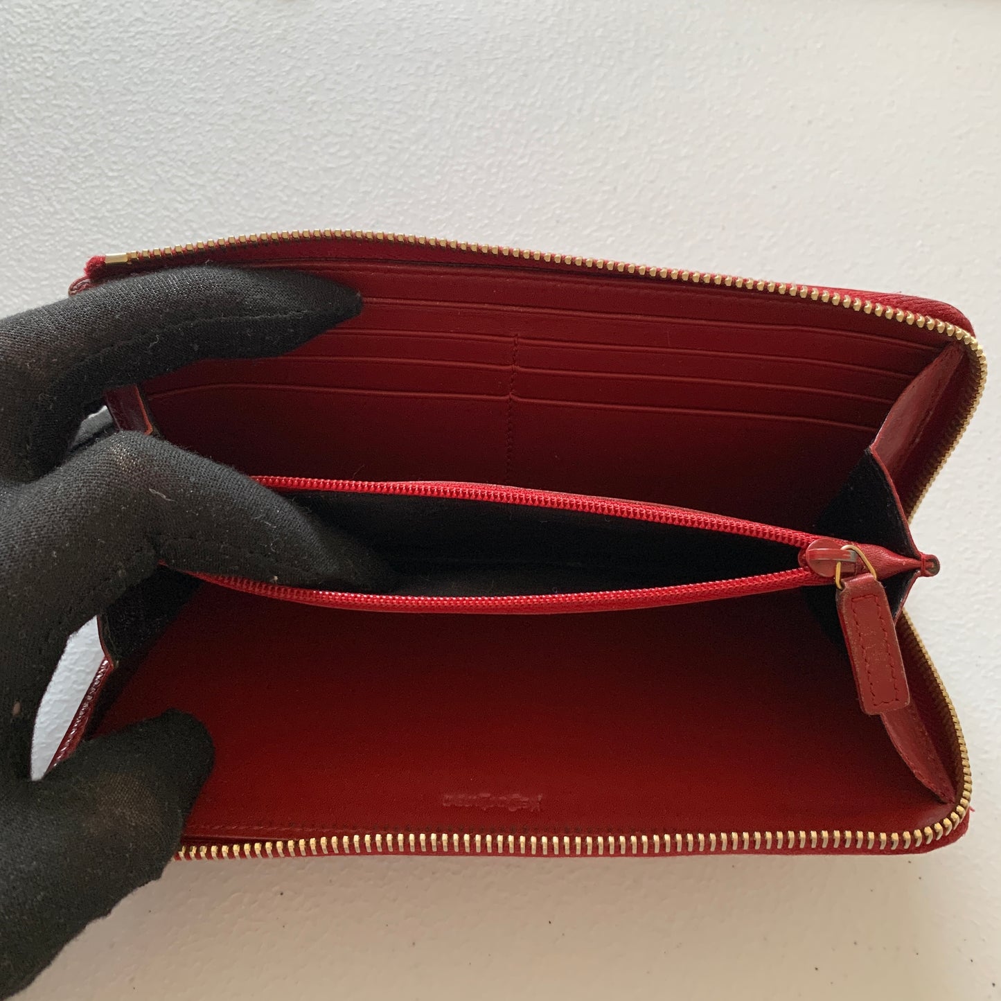 Yves Saint Laurent YSL red leather zip around wallet authentic with COA