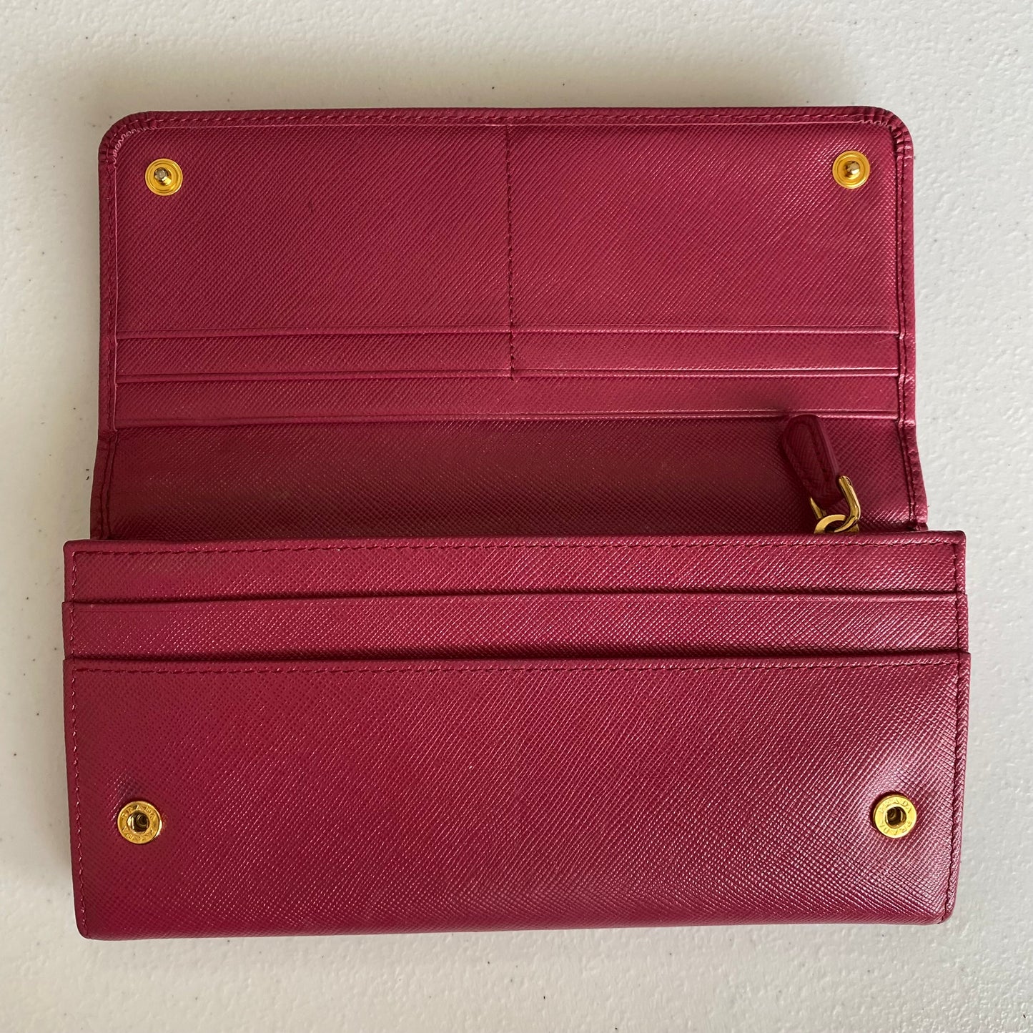 Prada pink saffiano leather long wallet authentic with coa