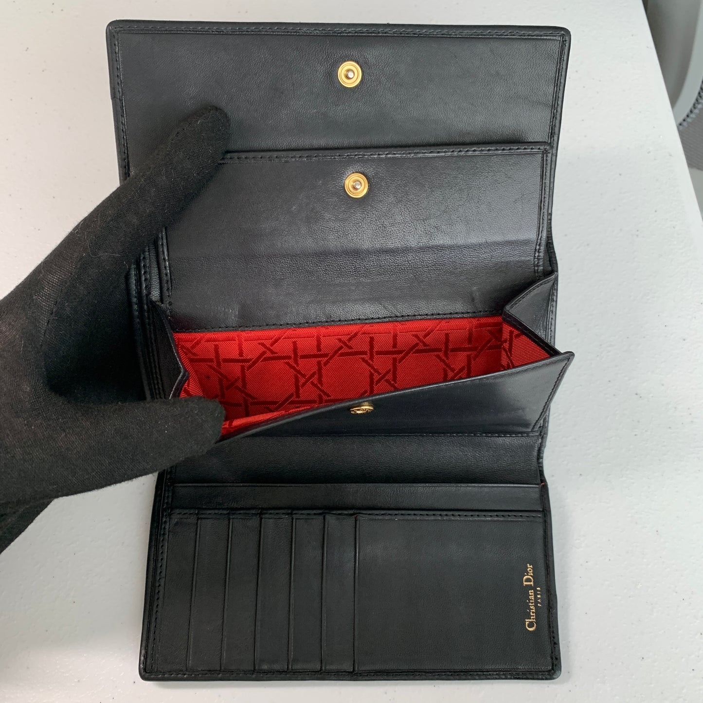 Christian Dior cannage Black leather long wallet authentic with COA