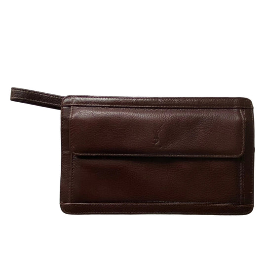 Yves Saint Laurent vintage brown leather wristlet clutch bag Authentic with COA 9.1x5.6