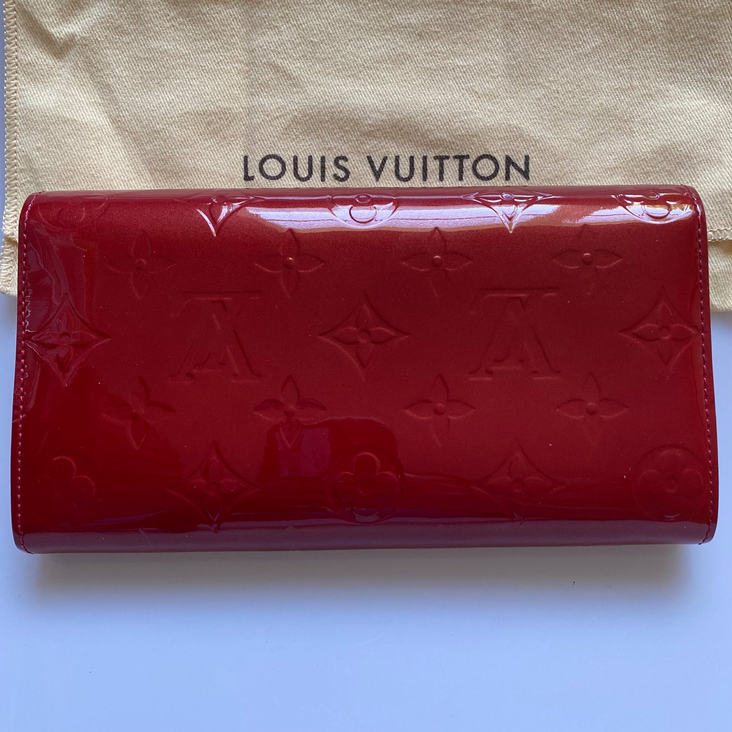 Louis Vuitton red monogram vernis long wallet IR0123 Authentic with COA box dusty