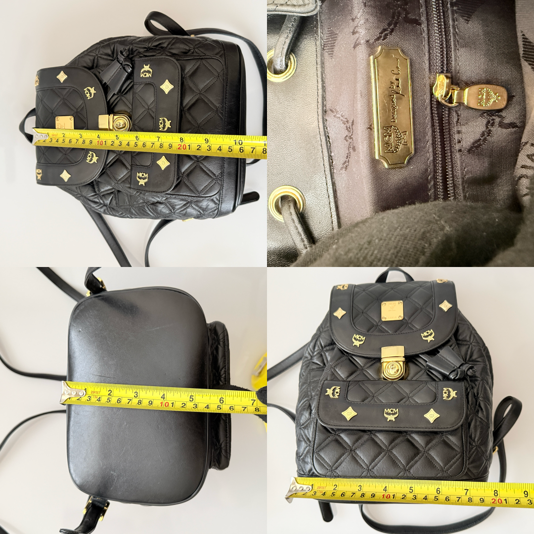 MCM black quilted leather backpack authentic with COA