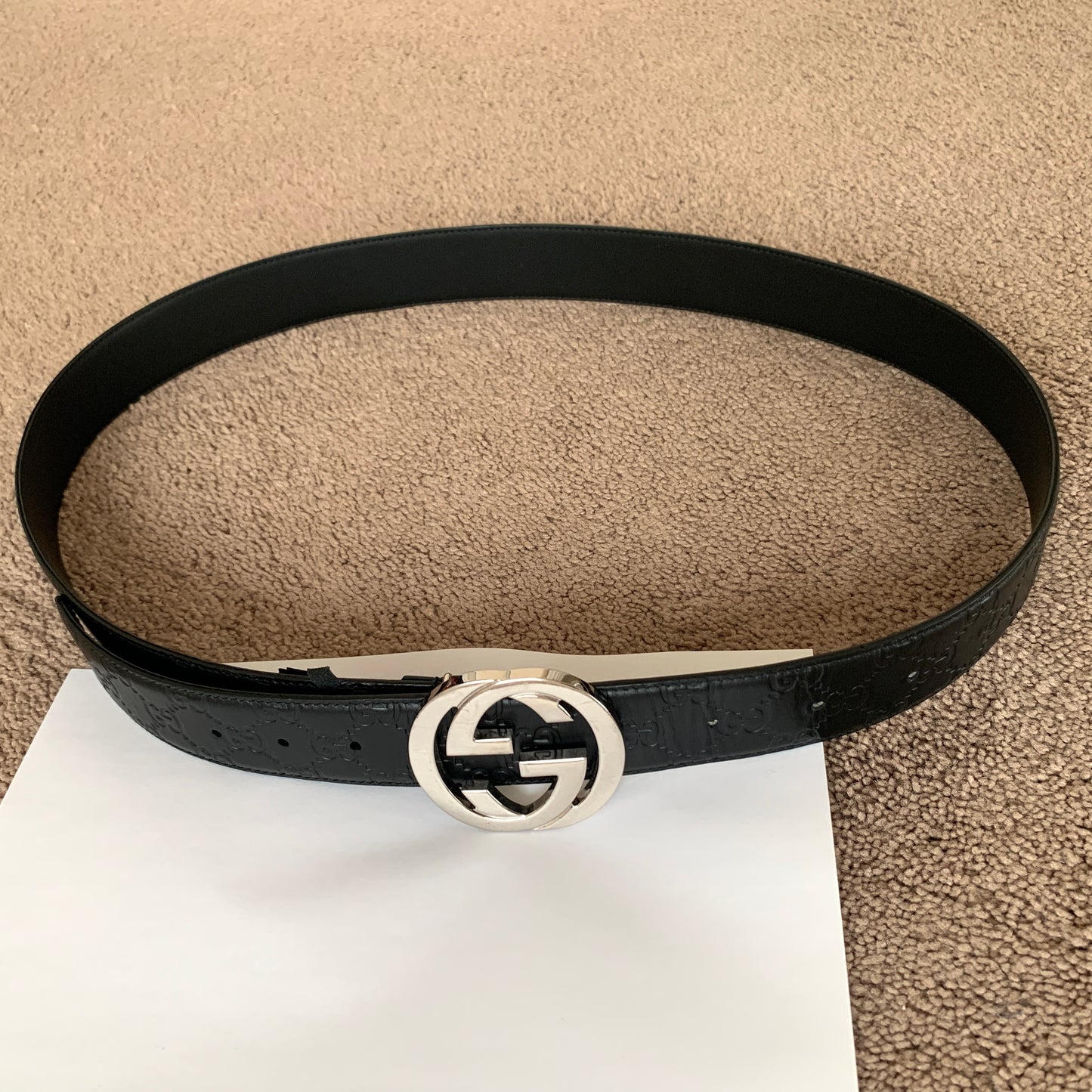 Authentic Gucci unisex plus size monogram black leather belt