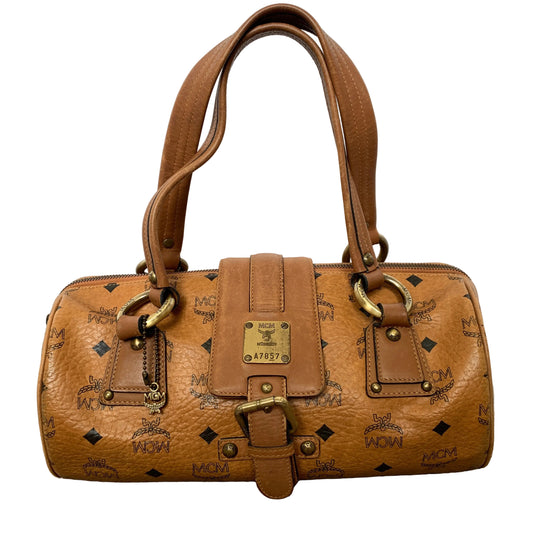 MCM cognac visetos barrel shoulder bag Authentic with COA