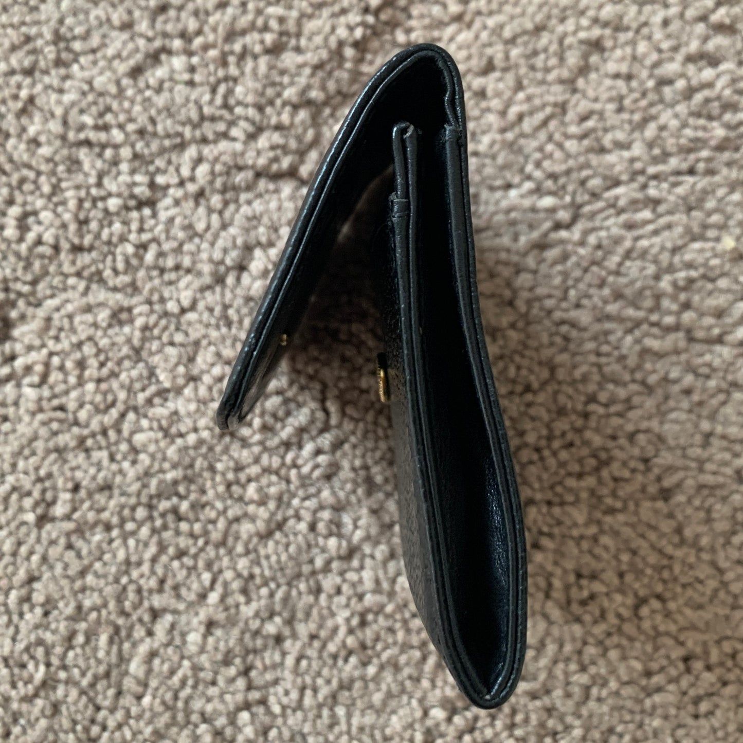 Authentic Chanel unisex caviar black leather coin wallet with authenticity card