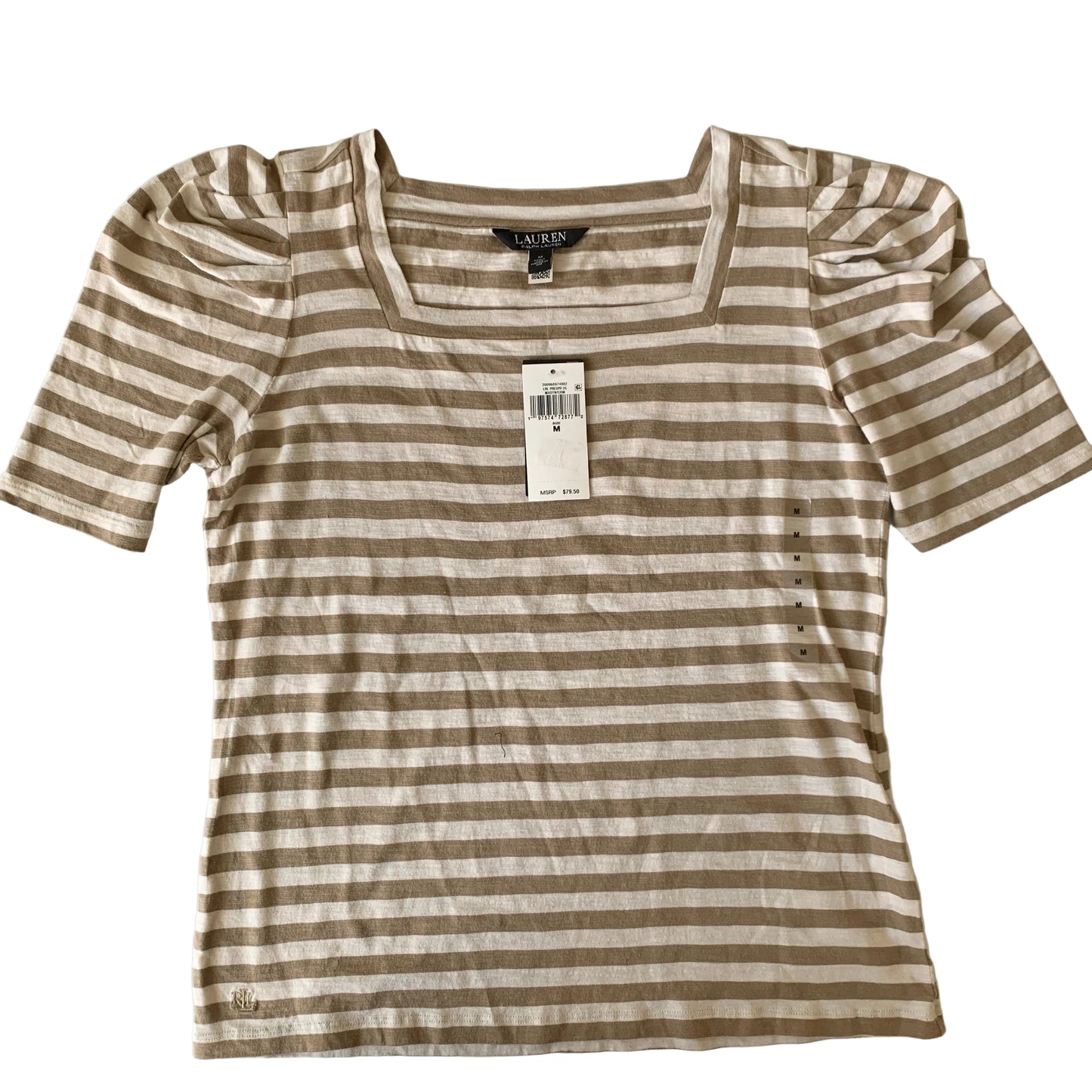 Lauren Ralph Lauren Women’s NWT tan cream striped t shirt size M