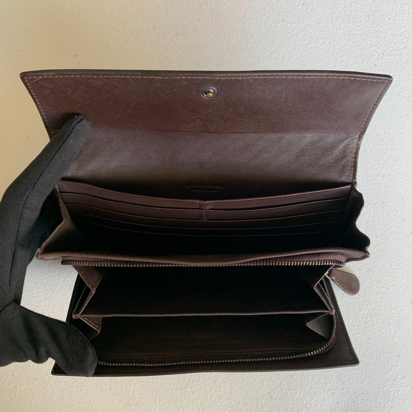 Bottega veneta brown intrecciata long leather wallet authentic with COA 7.5x4.2