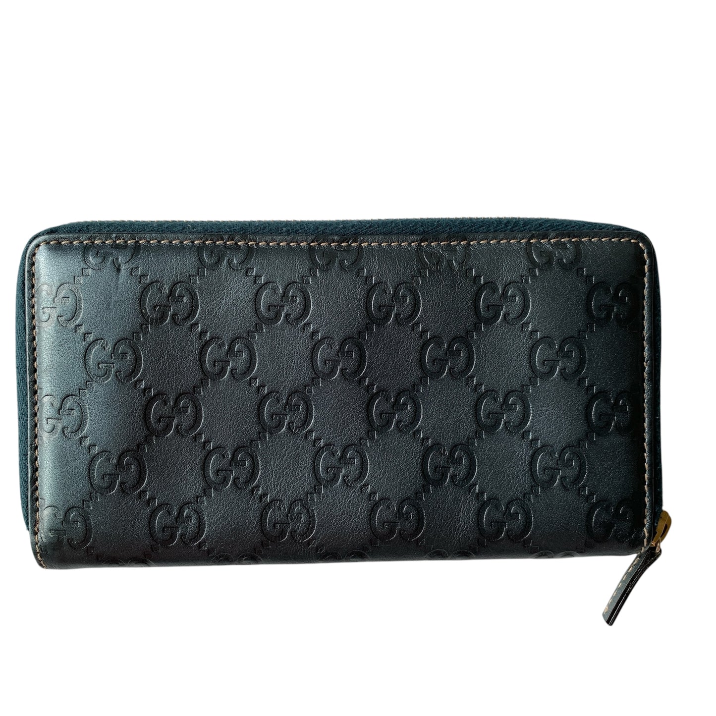 Gucci guccissima blue leather zipper around wallet authentic with COA
