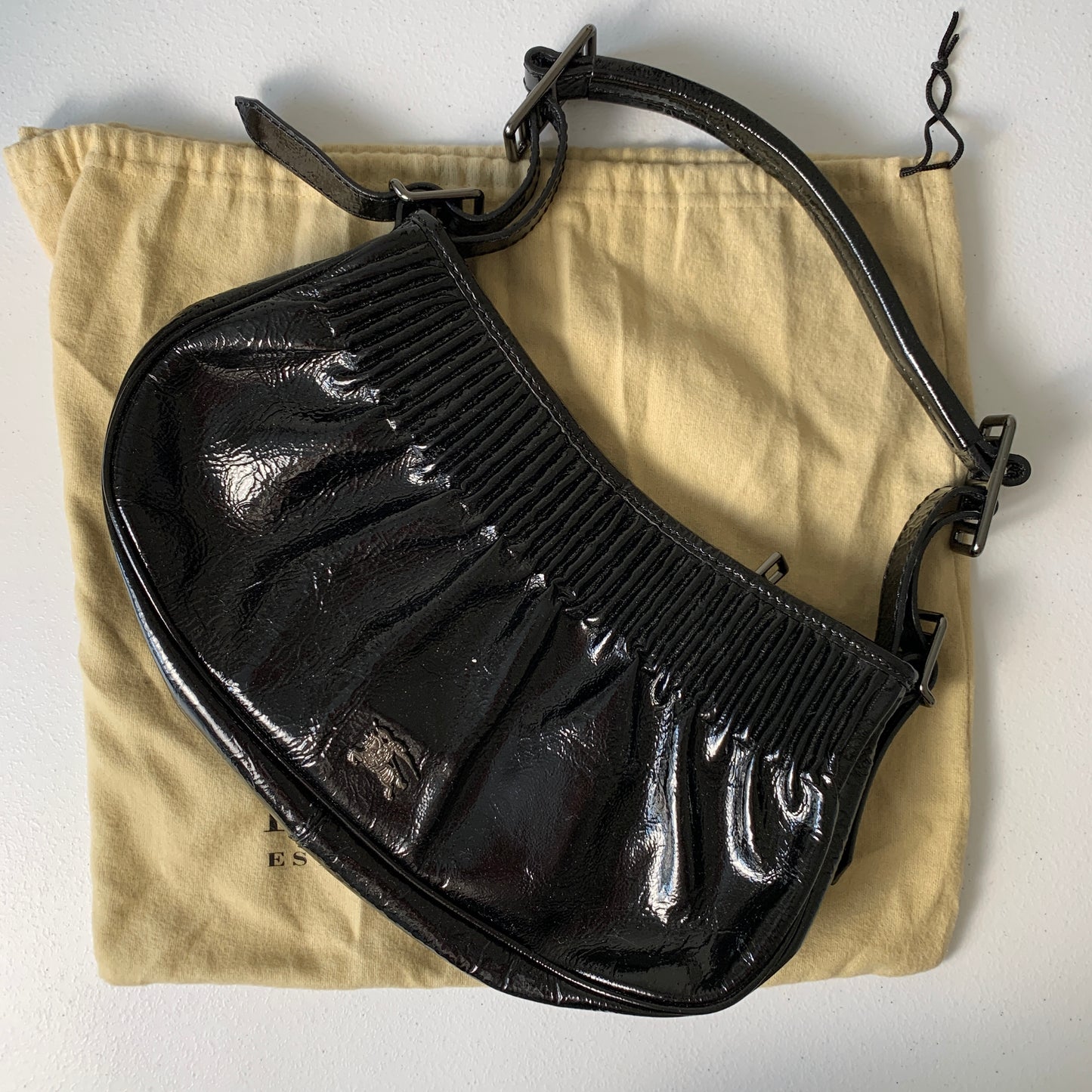 Burberry Black payent Leather shoulder bag authentic with COA
