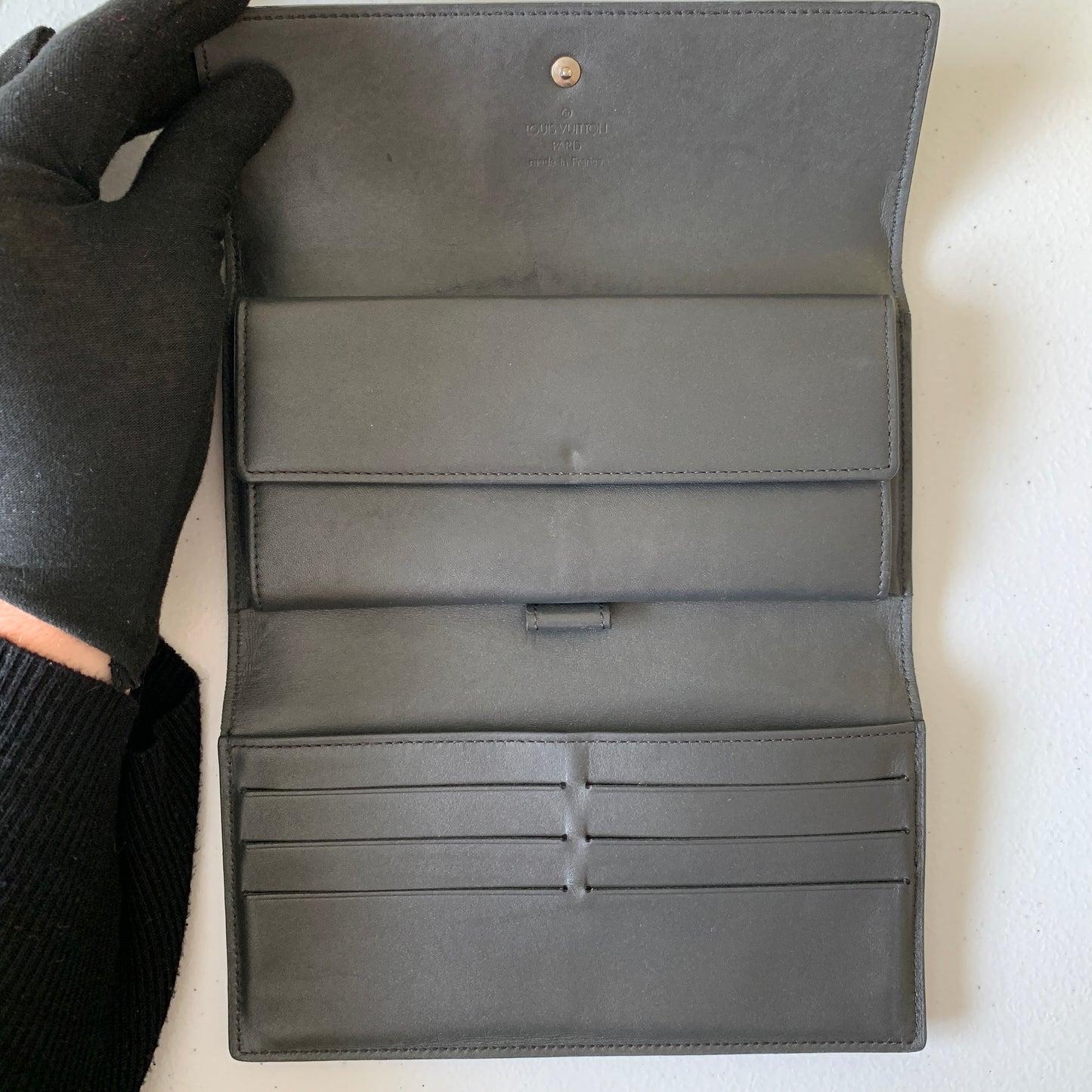 Louis Vuitton long grey matt monogram wallet TH0027 Authentic with COA