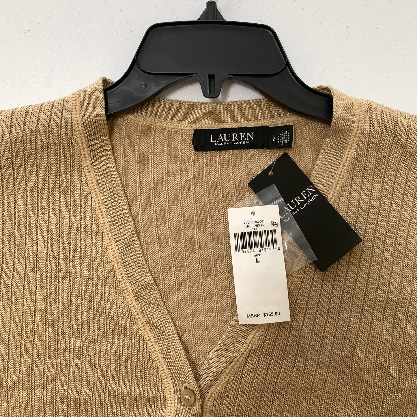 Lauren Ralph Lauren women’s NWT tan V-neck button up cardigan sweater size larg
