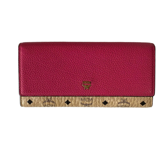 MCM beige visetos pink leather long wallet authentic with coa box