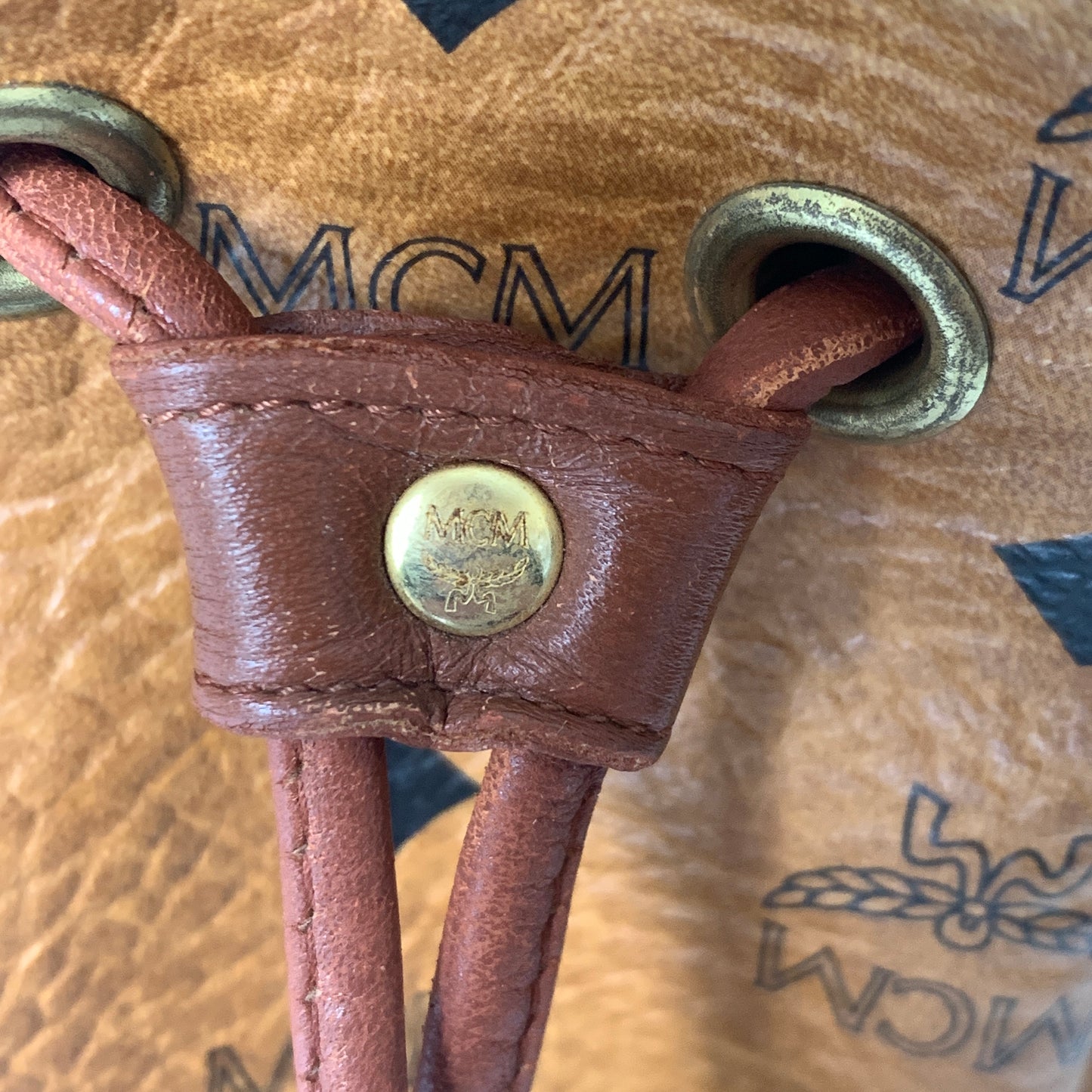 MCM cognac visetos bucket bag Authentic with COA