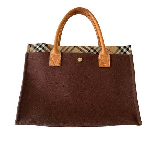 Burberry check and brown canvas Tote Bag authentic with COA