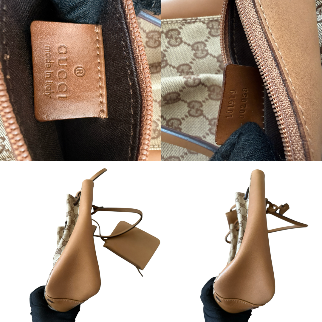 Gucci monogram canvas and brown leather shoulder bag authentic with COA and dust bag