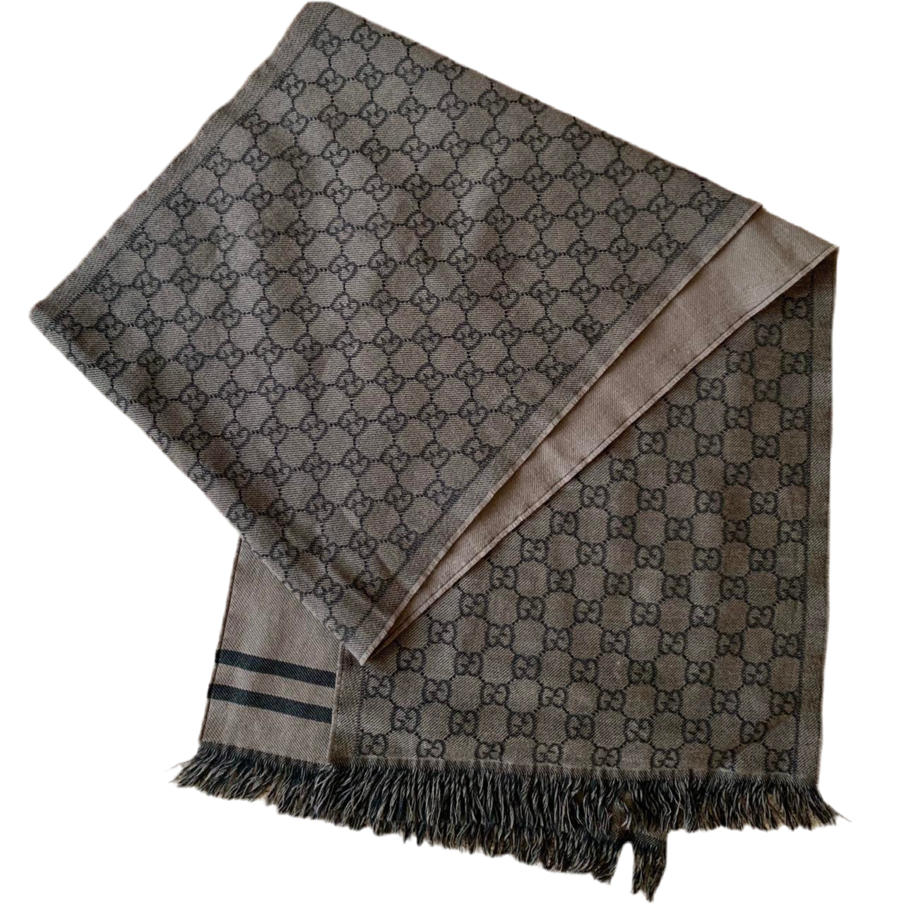 Authentic GUCCI unisex double sided monogram and plain pure wool scarf