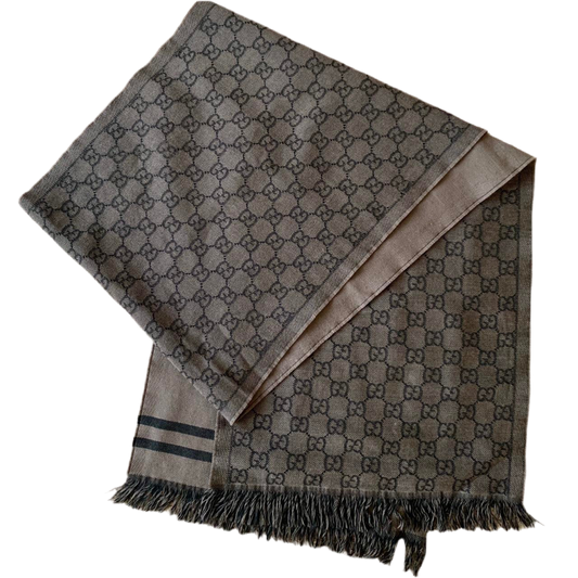 Authentic GUCCI unisex double sided monogram and plain pure wool scarf
