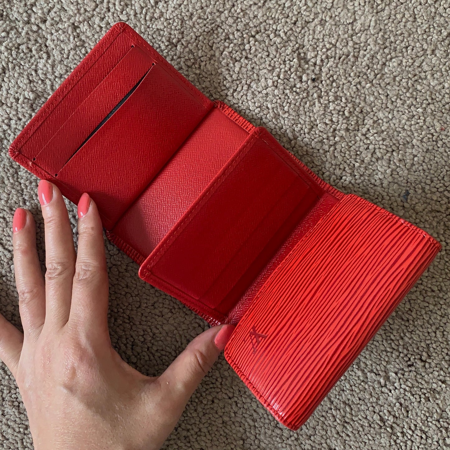 Authentic Louis Vuitton unisex Epi red leather card holder wallet