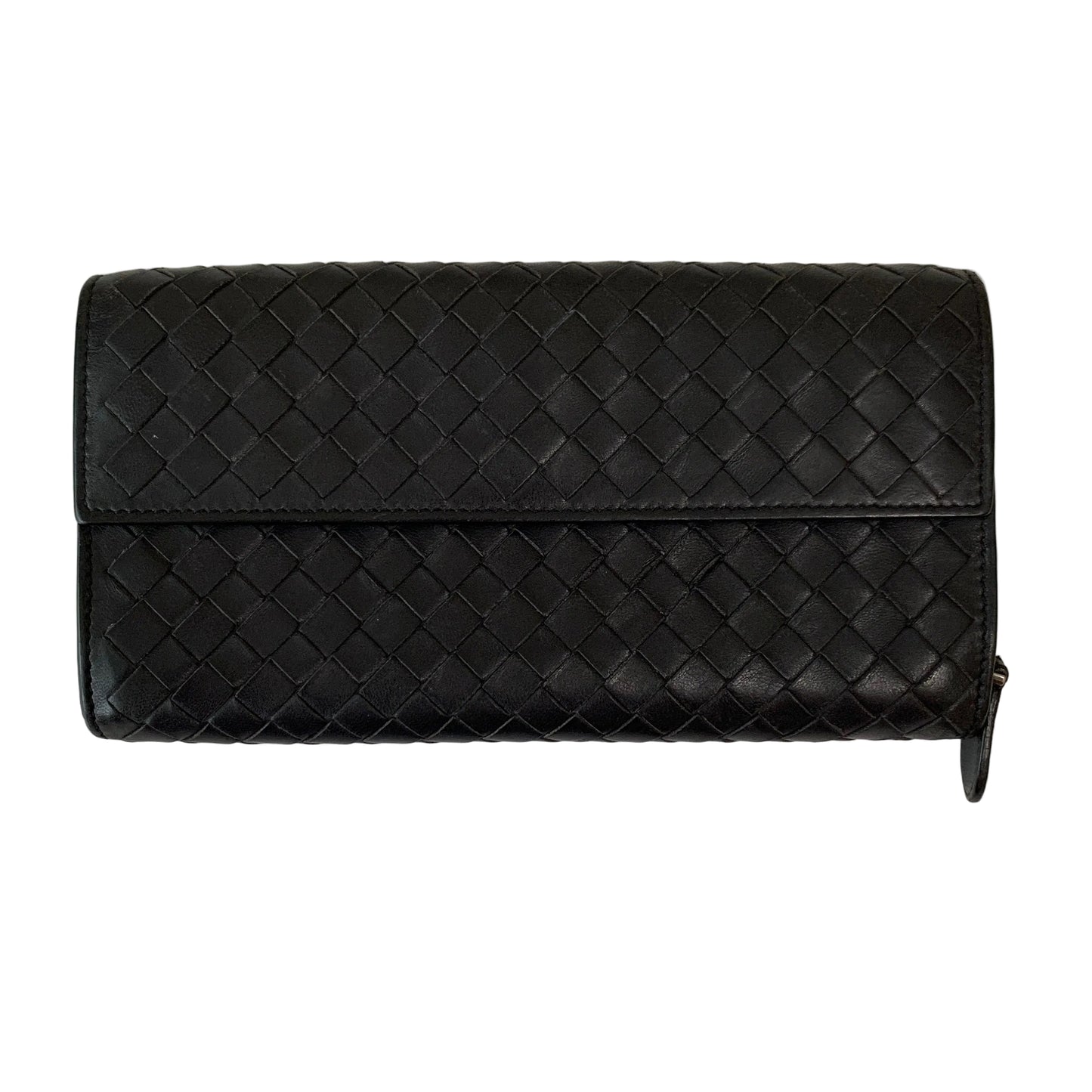 Bottega Veneta intrecciato Black leather long wallet authentic with COA