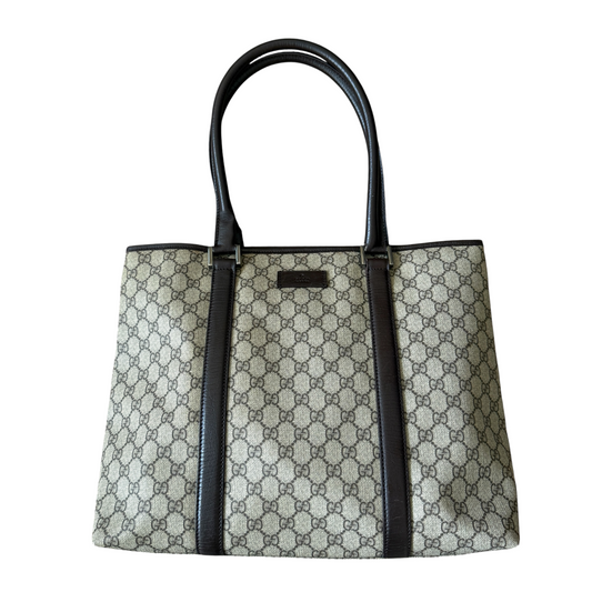 Gucci GG supreme canvas and brown leather tote bag authentic with COA