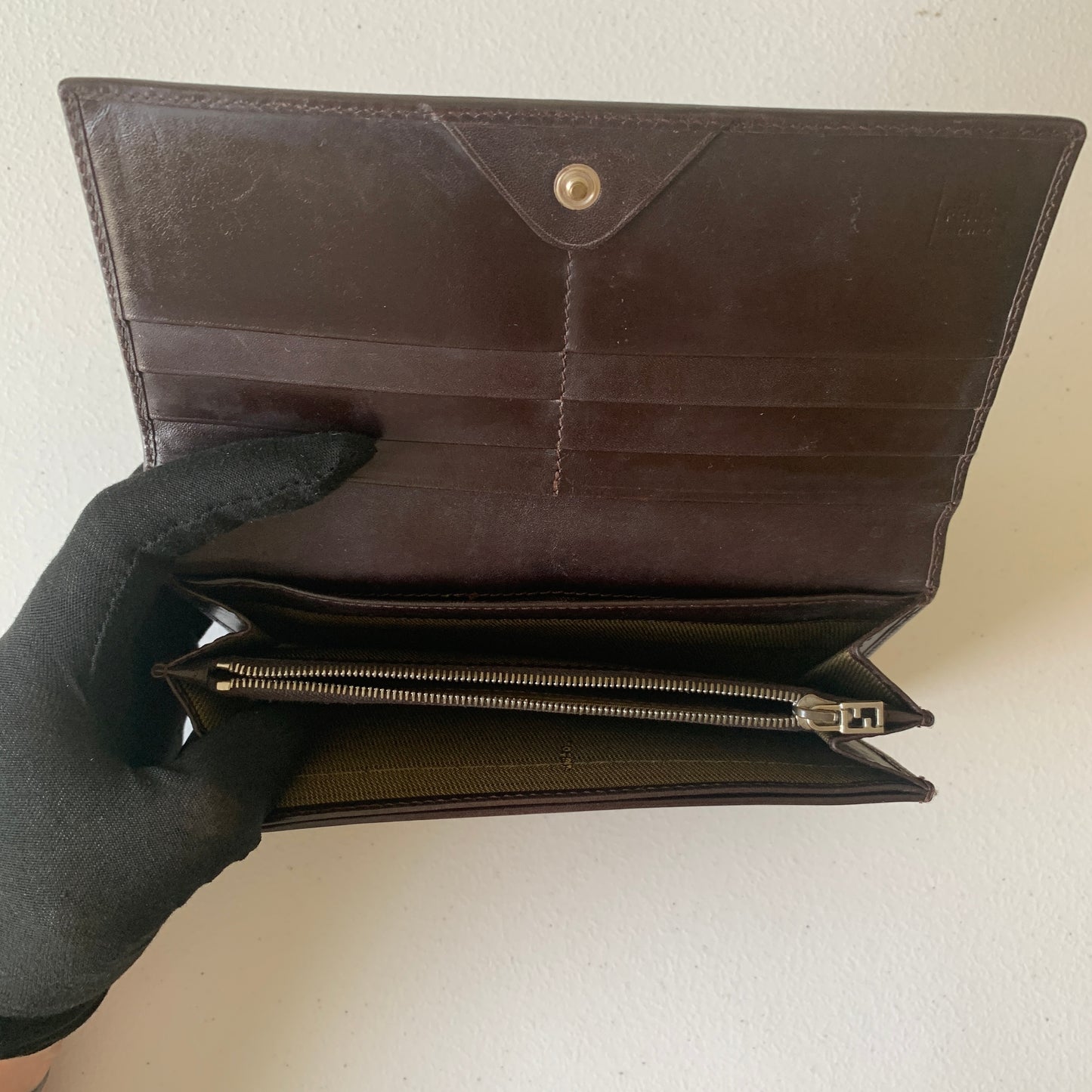 Fendi brown zucca Monogram long wallet Authentic with COA
