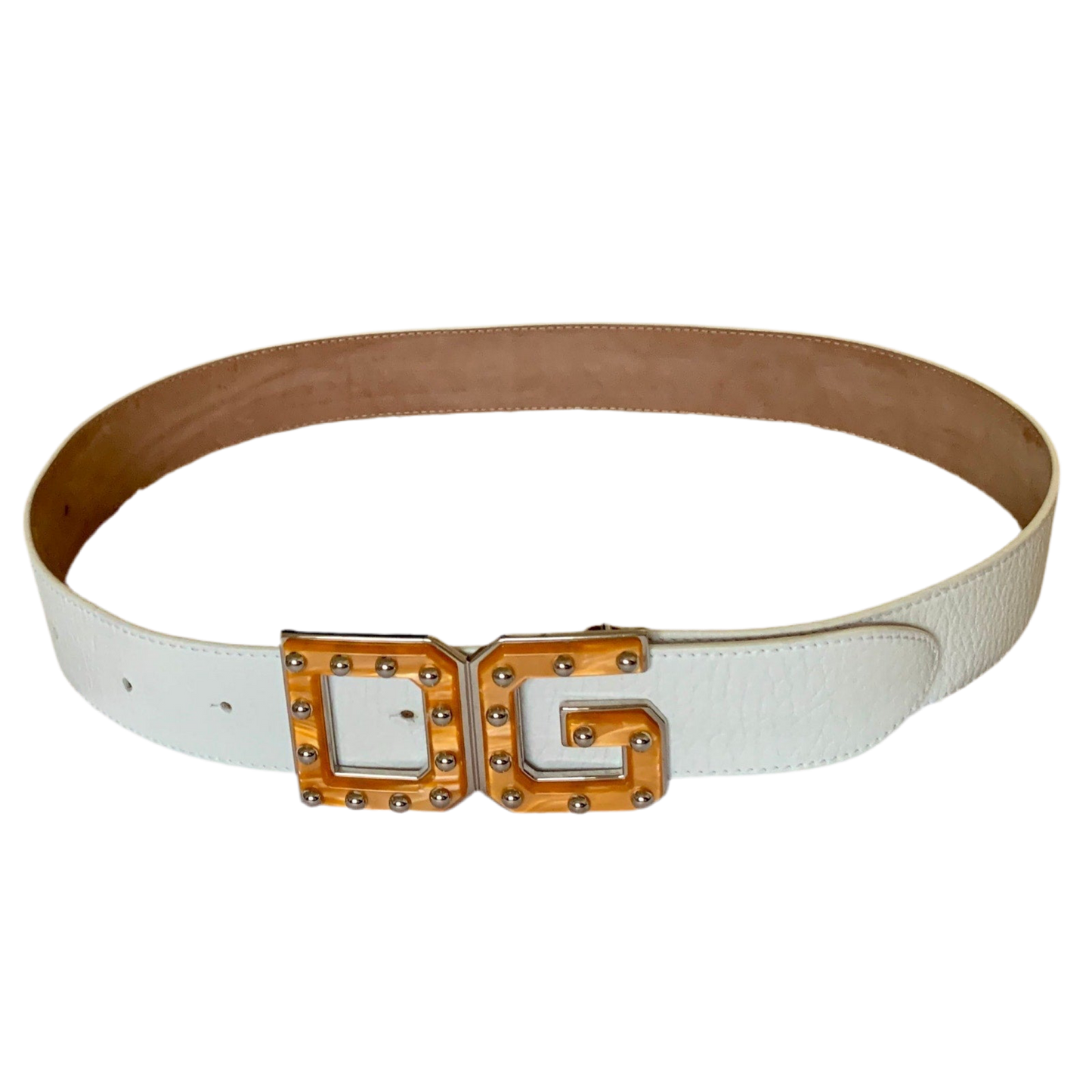 DG1014 Dolce & Gabbana size 36 inch DG logo white leather belt