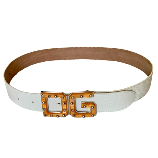 DG1014 Dolce & Gabbana size 36 inch DG logo white leather belt