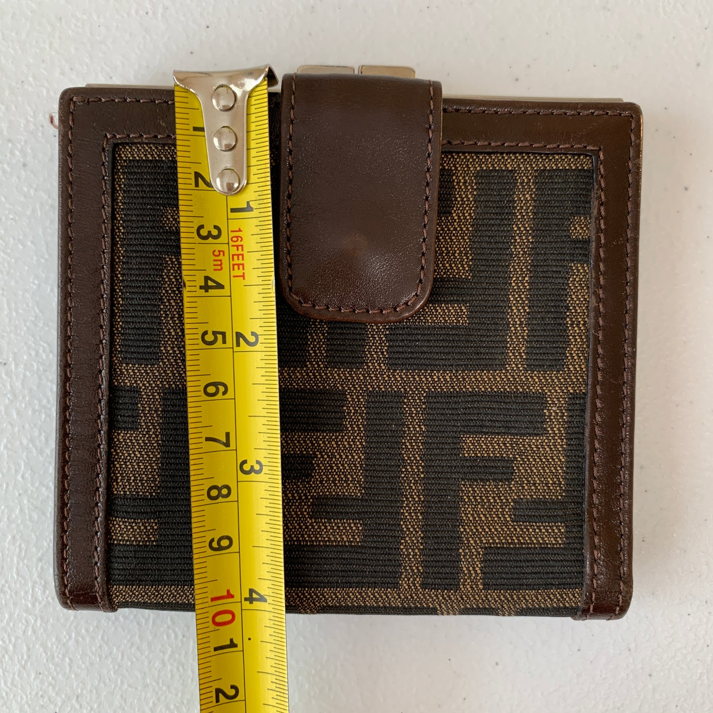 Fendi zucca monogram compact Wallet with kiss lock authentic with COA