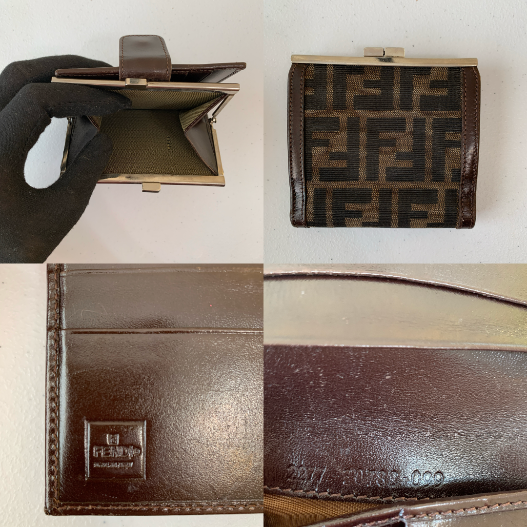 Fendi zucca monogram compact Wallet with kiss lock authentic with COA