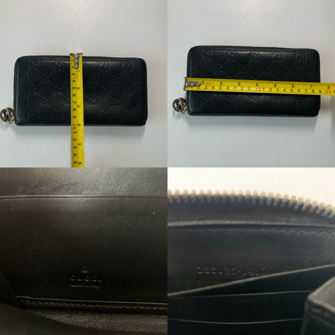 Gucci Black signature monogram guccissima Leather zipper around long wallet aut