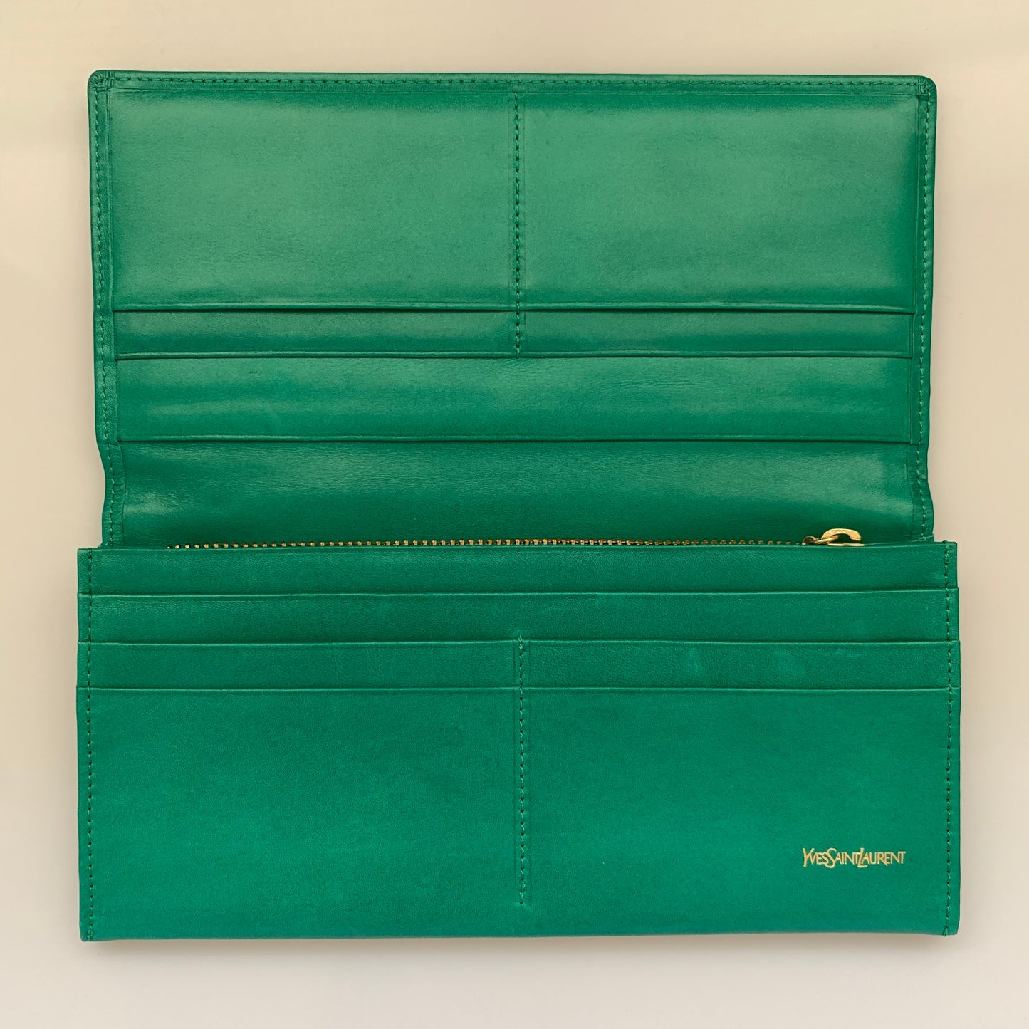 Yves Saint Laurent YSL logo green long wallet Authentic with COA 7.5x3.6